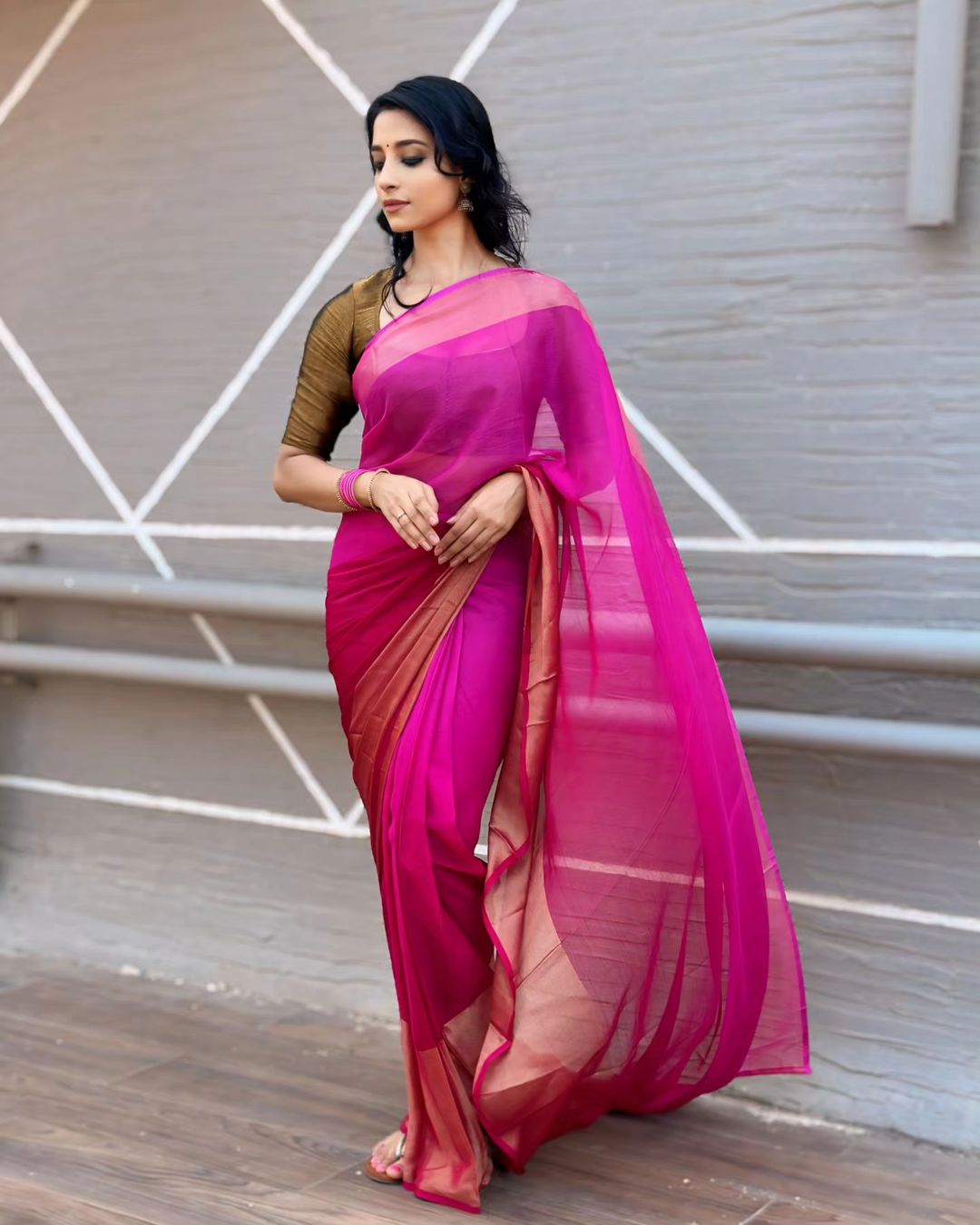 Purple Colour 1-Minute Ready To Wear Chiffon Silk Saree