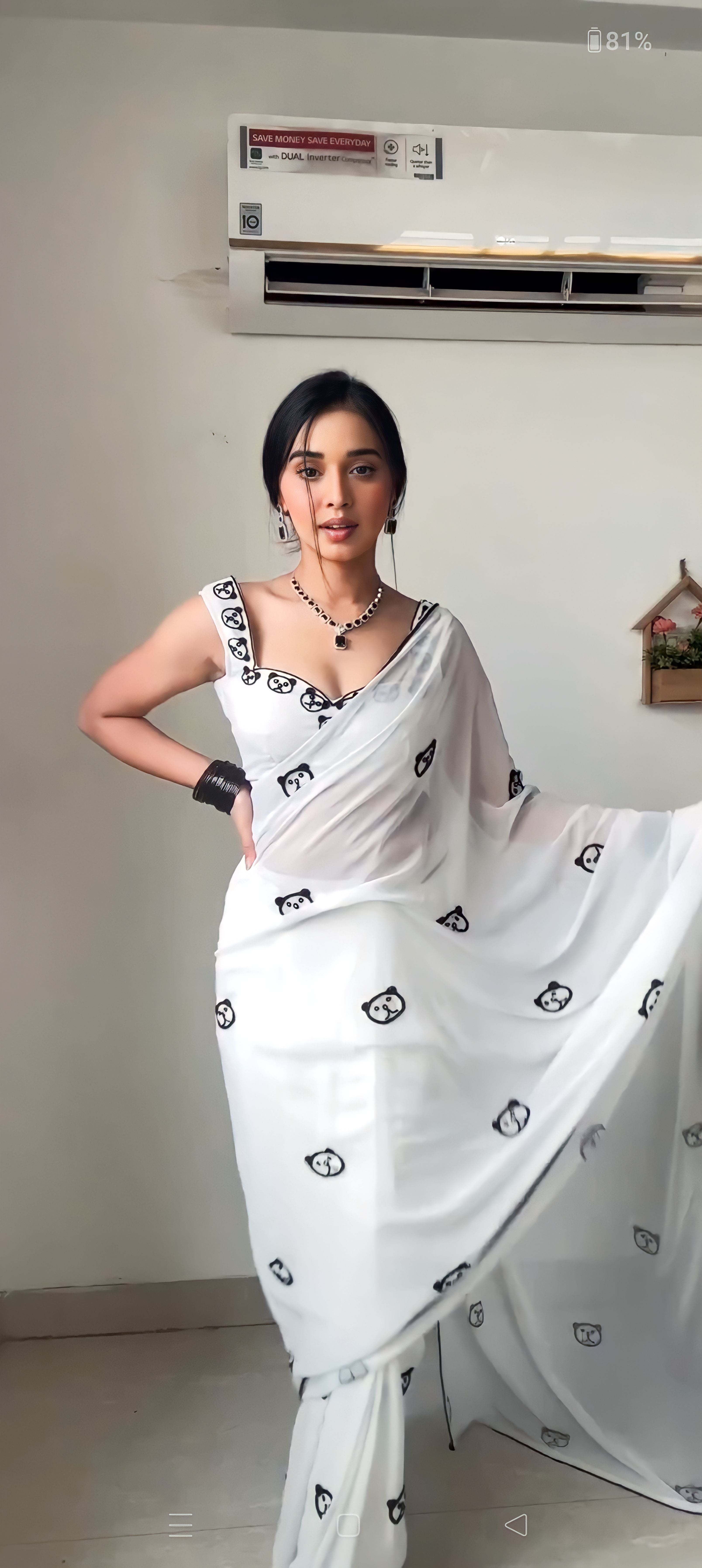 Devastating 1-Minute Ready To Wear White Printed Georgette Saree