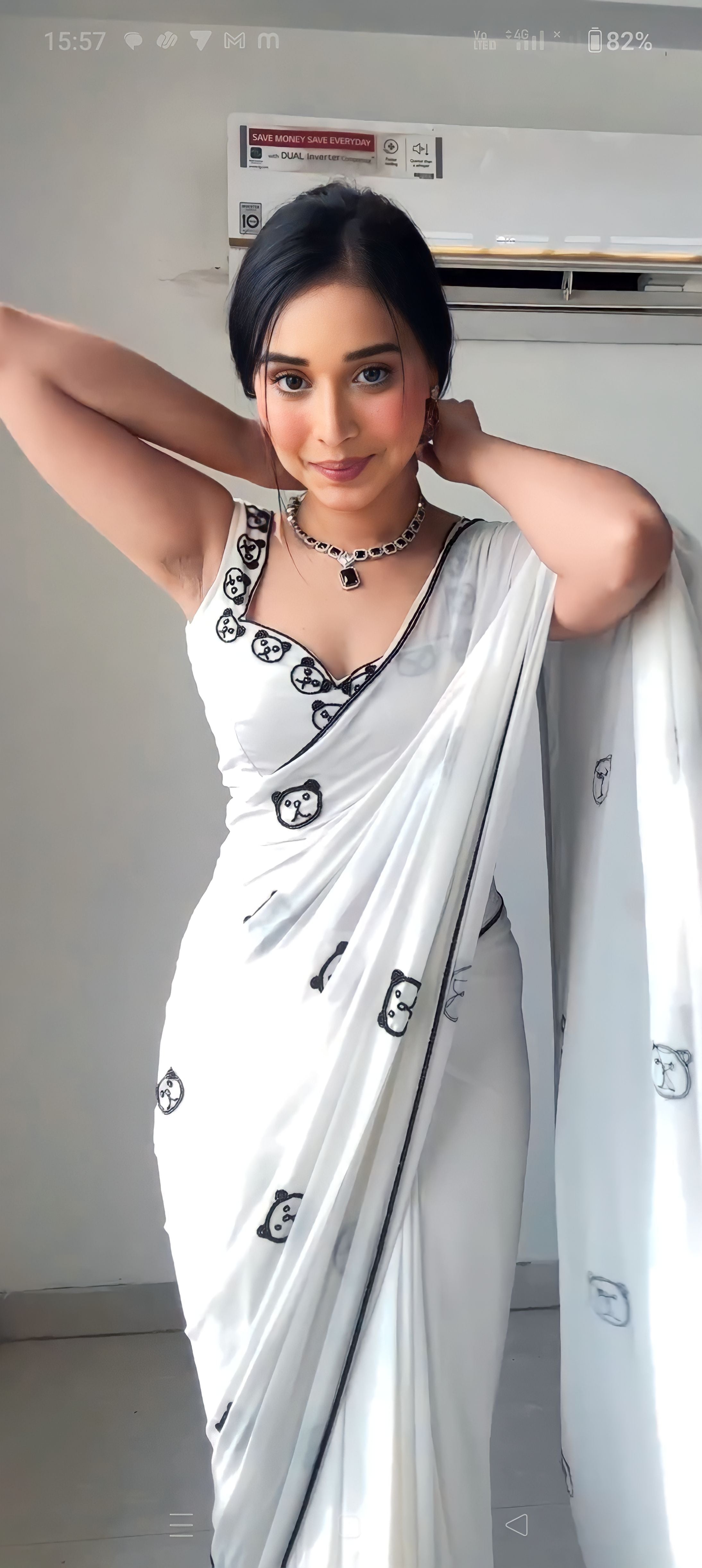 Devastating 1-Minute Ready To Wear White Printed Georgette Saree