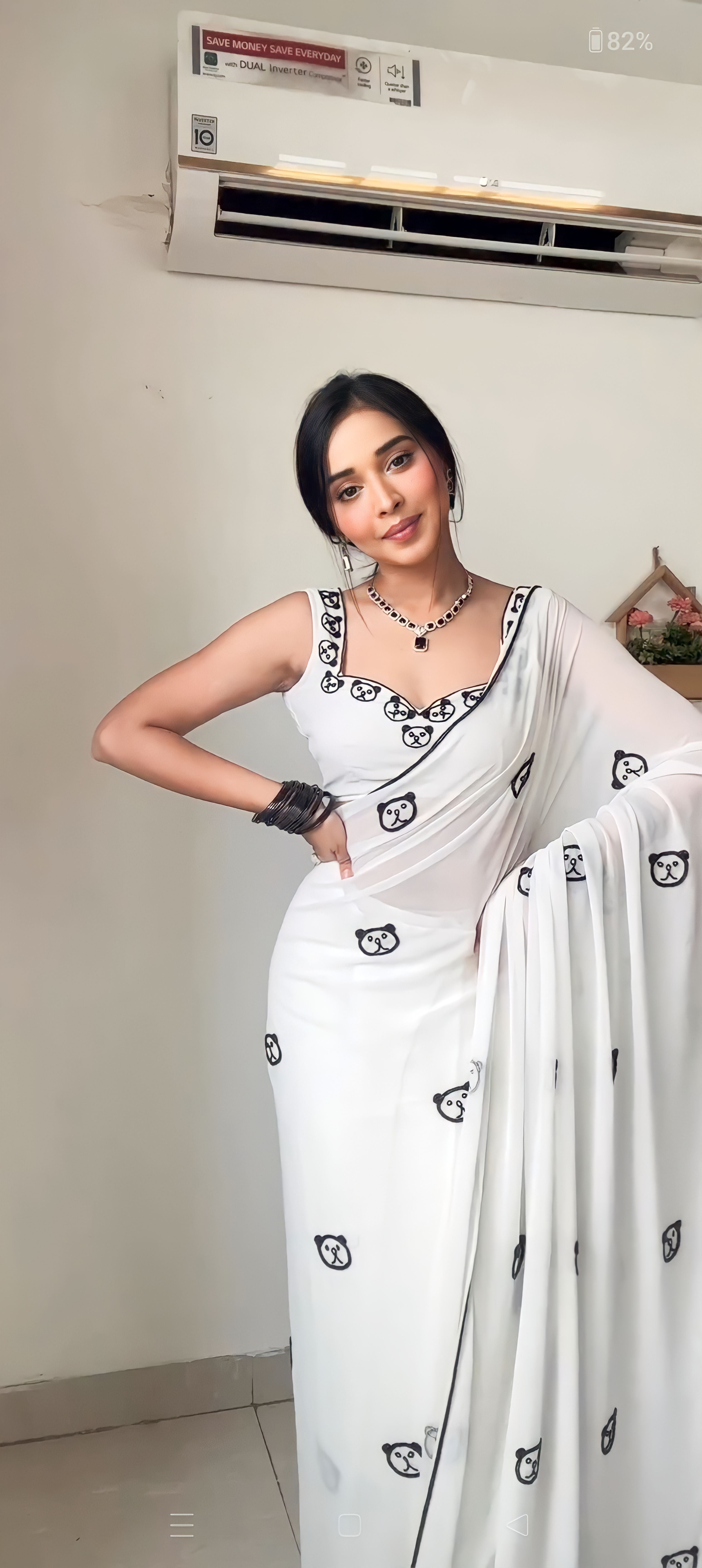 Devastating 1-Minute Ready To Wear White Printed Georgette Saree