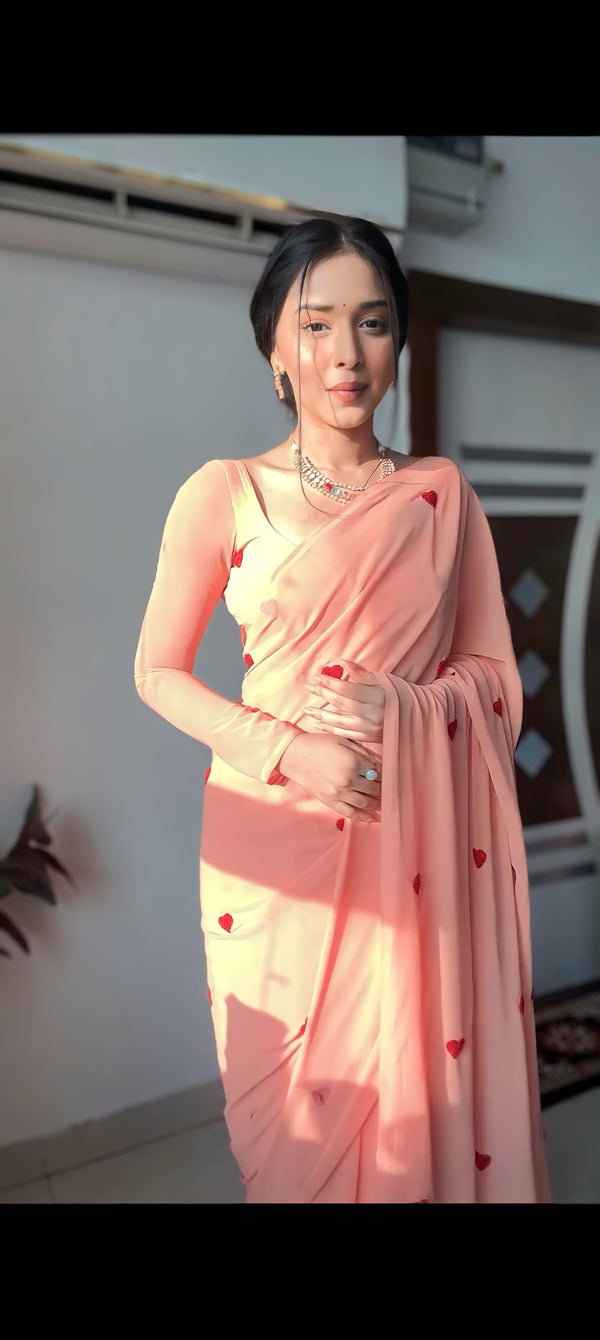 Smashing 1-Minute Ready To Wear Peach Georgette Saree