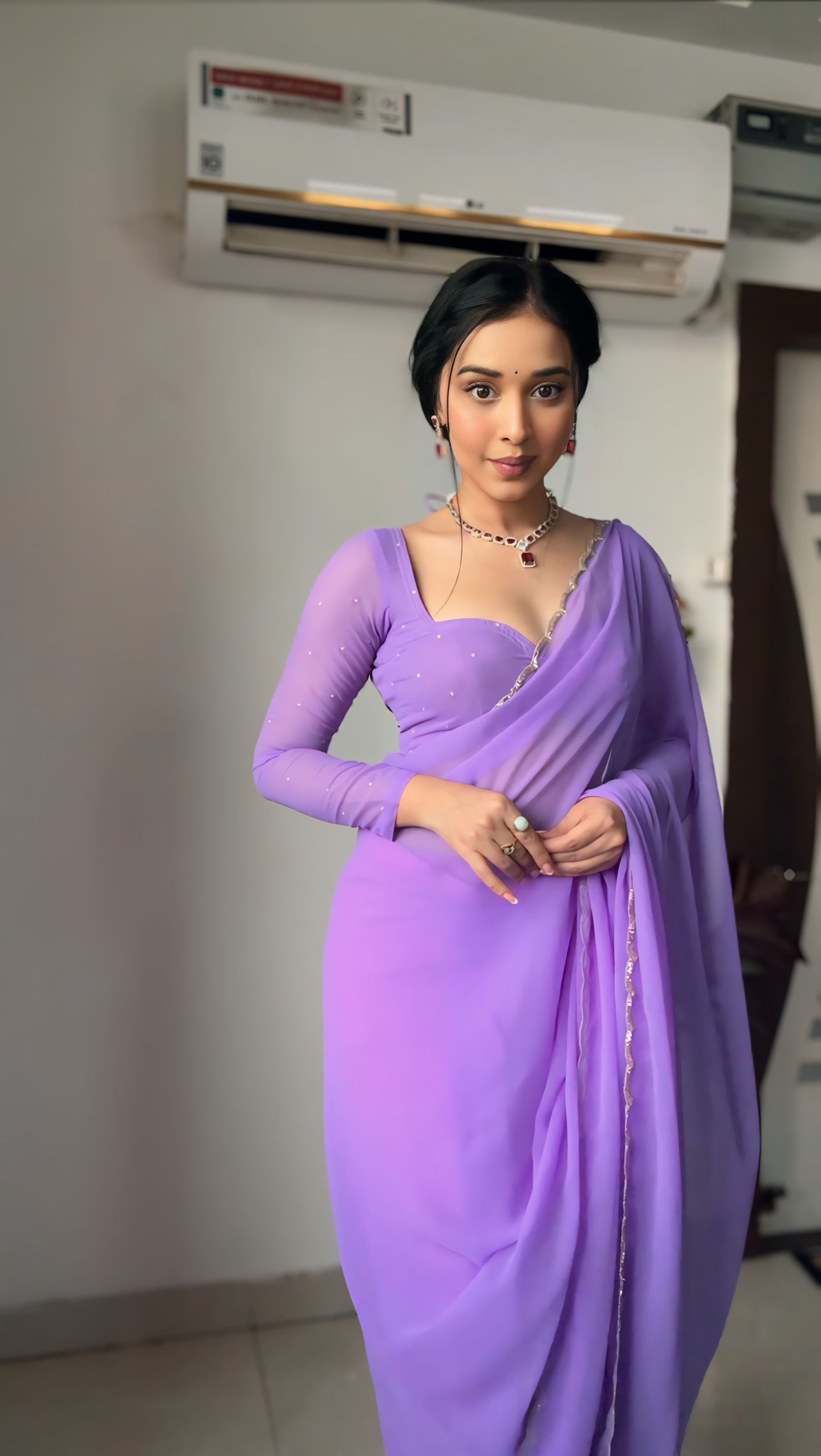 Wine Super Saree Georgette Embellished With Beautiful Handwork With Cutwork Border