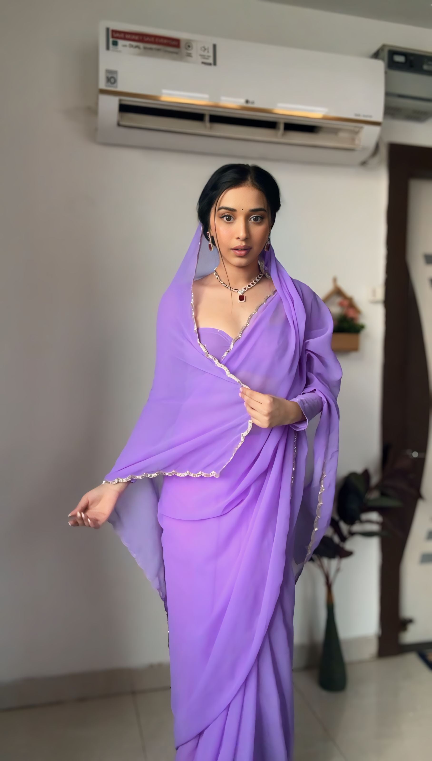 Wine Super Saree Georgette Embellished With Beautiful Handwork With Cutwork Border