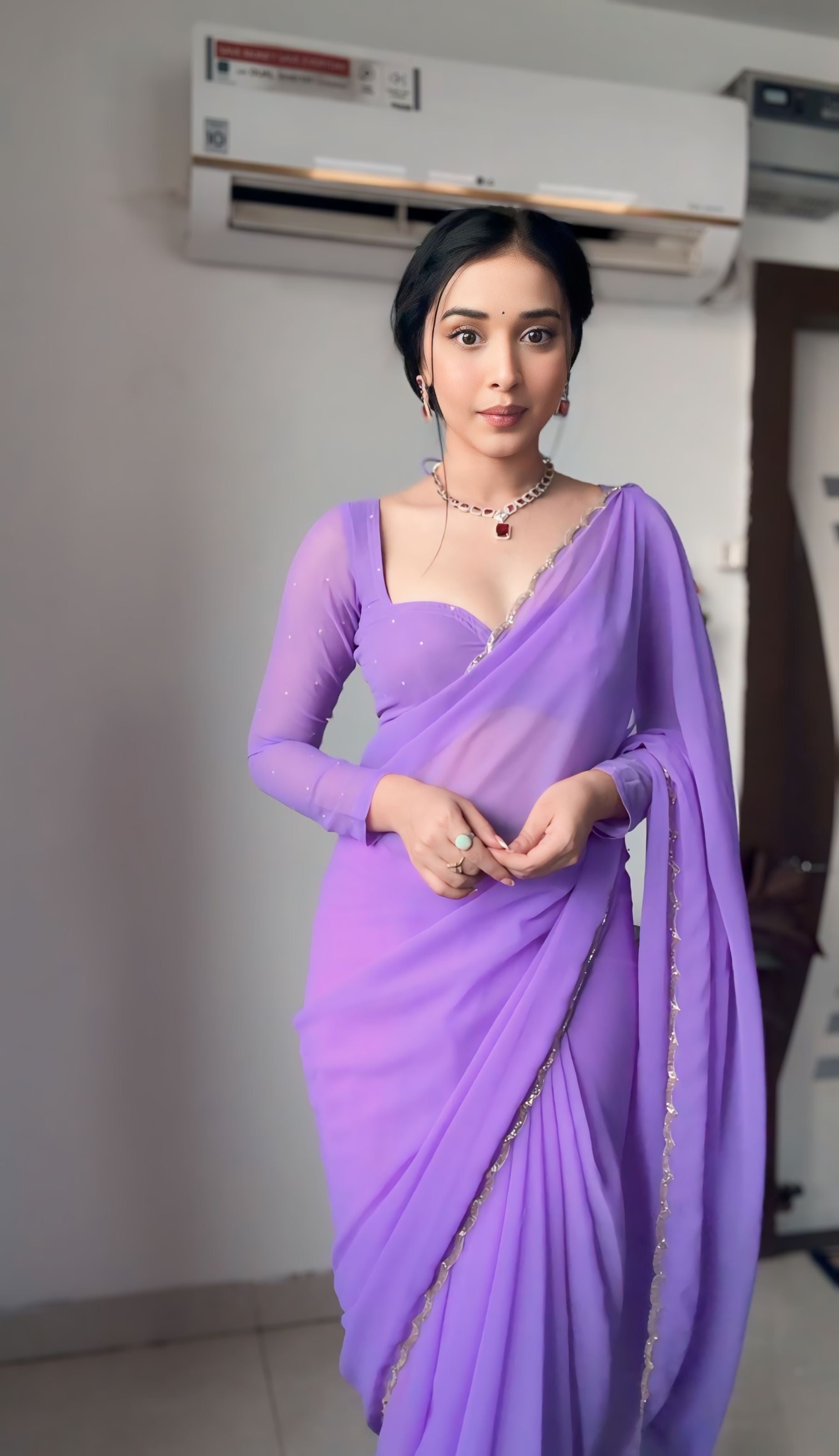 Dalliance 1-Minute Ready To Wear Lavender Georgette Saree