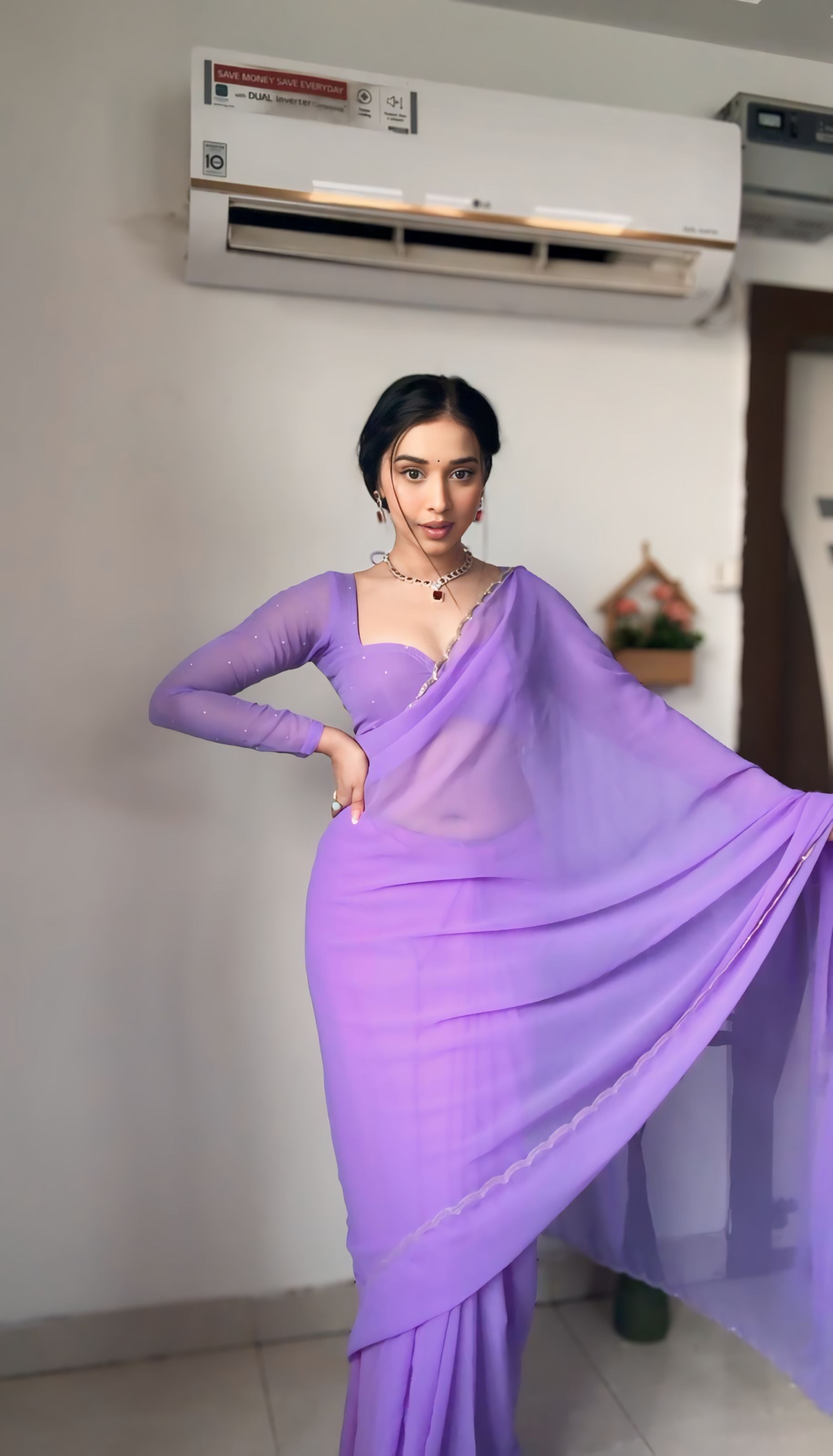 Wine Super Saree Georgette Embellished With Beautiful Handwork With Cutwork Border