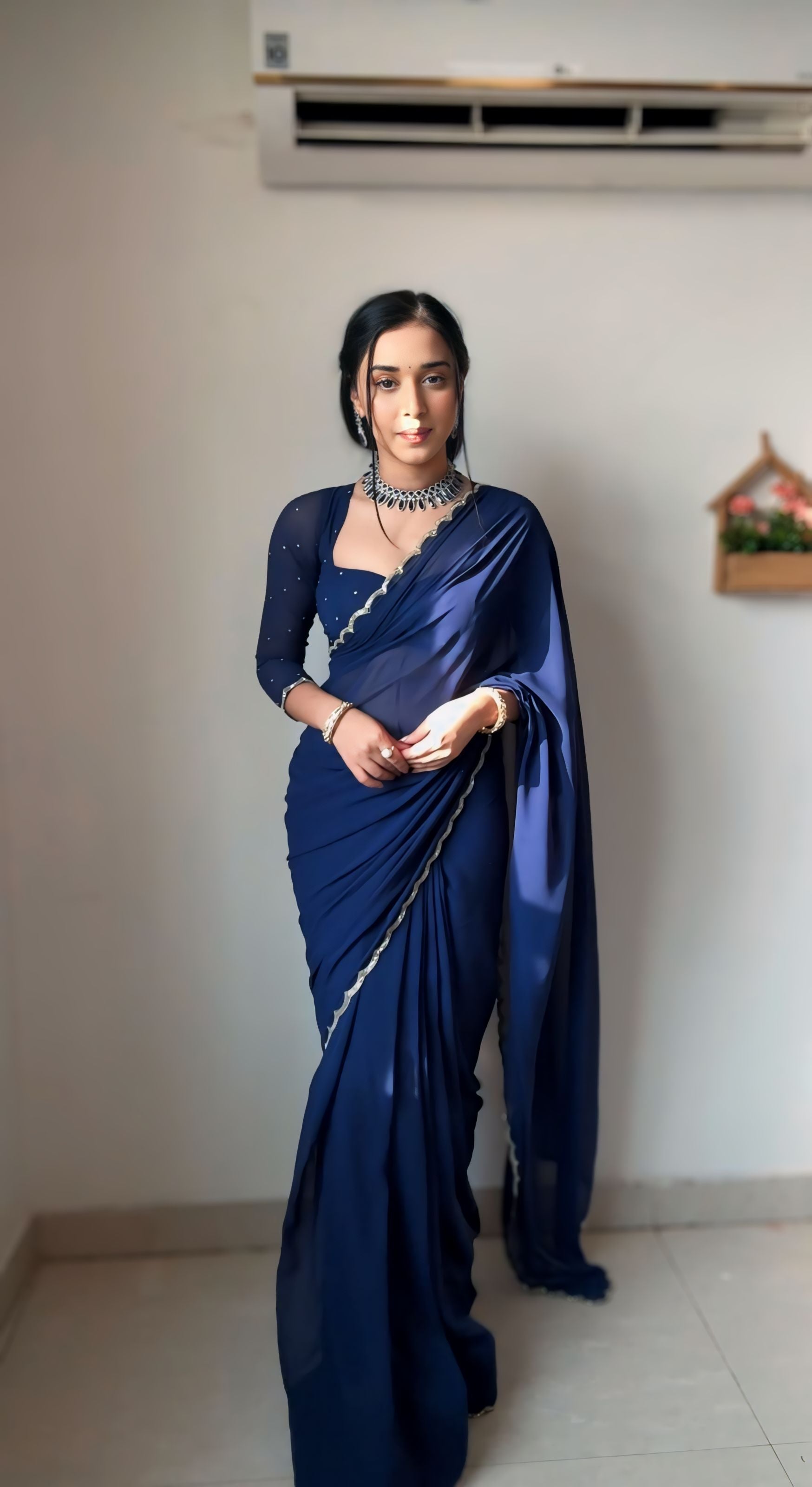 Wine Super Saree Georgette Embellished With Beautiful Handwork With Cutwork Border