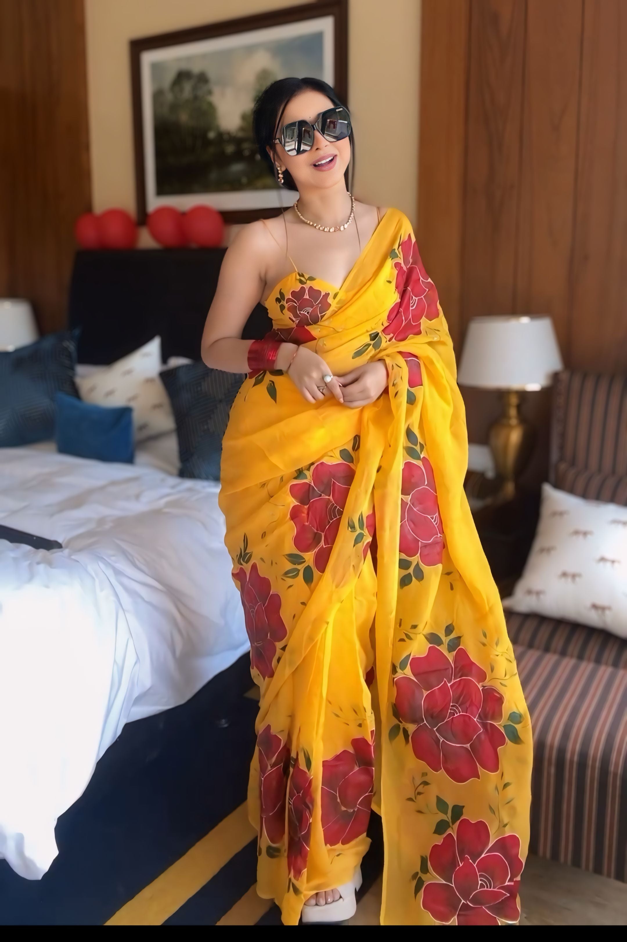 Embellished 1-Minute Ready To Wear Yellow Georgette Saree