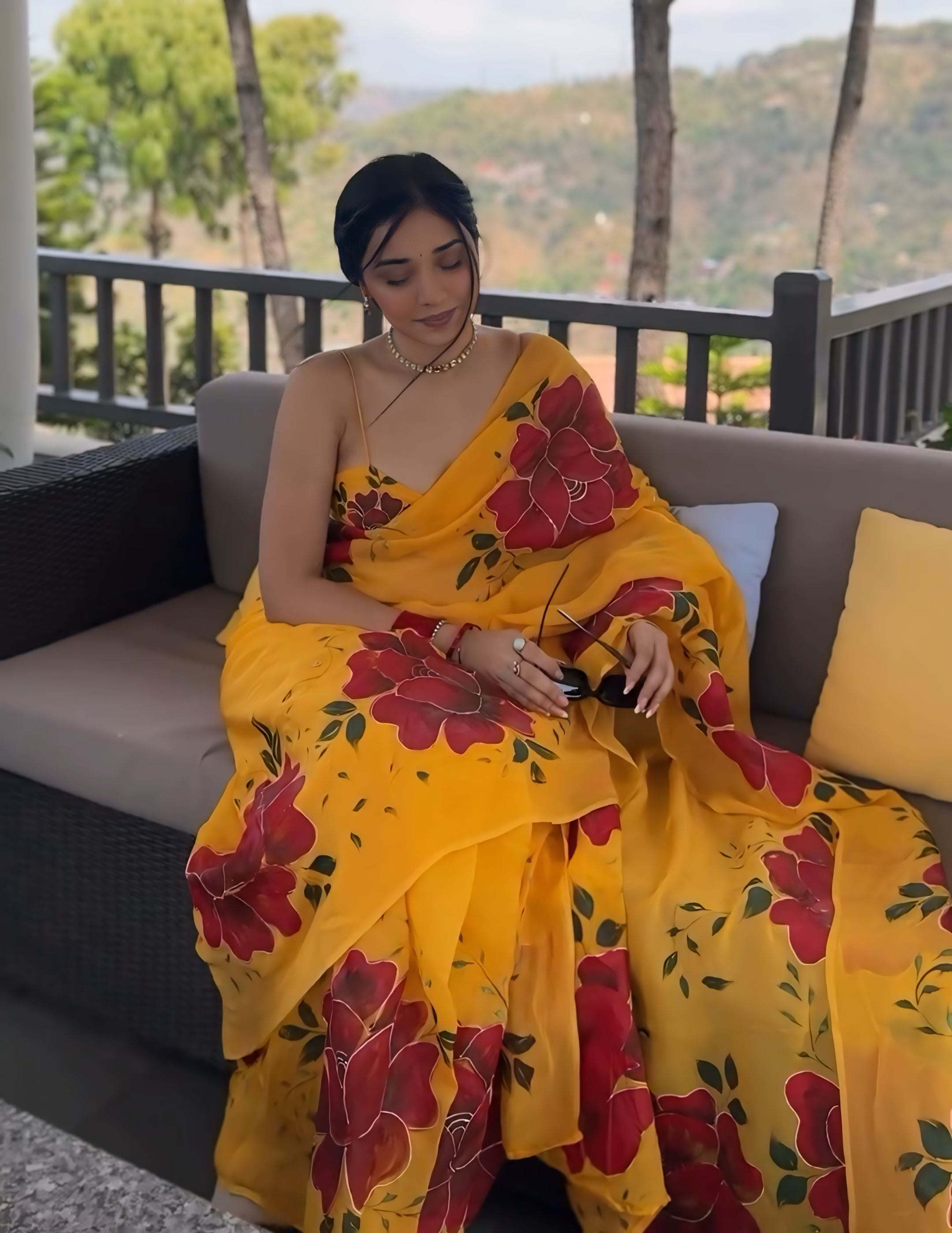 Embellished 1-Minute Ready To Wear Yellow Georgette Saree