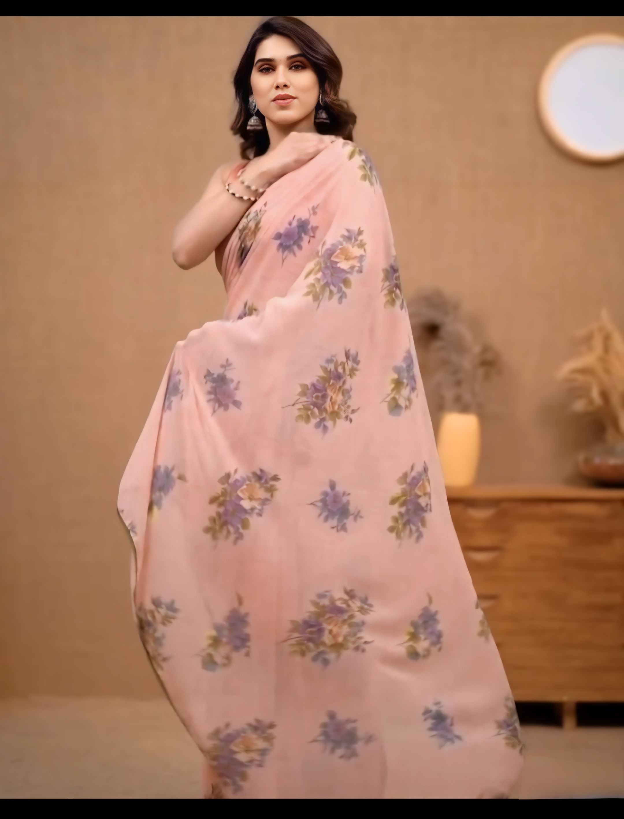 Elegant 1-Minute Ready To Wear Peach Georgette Saree