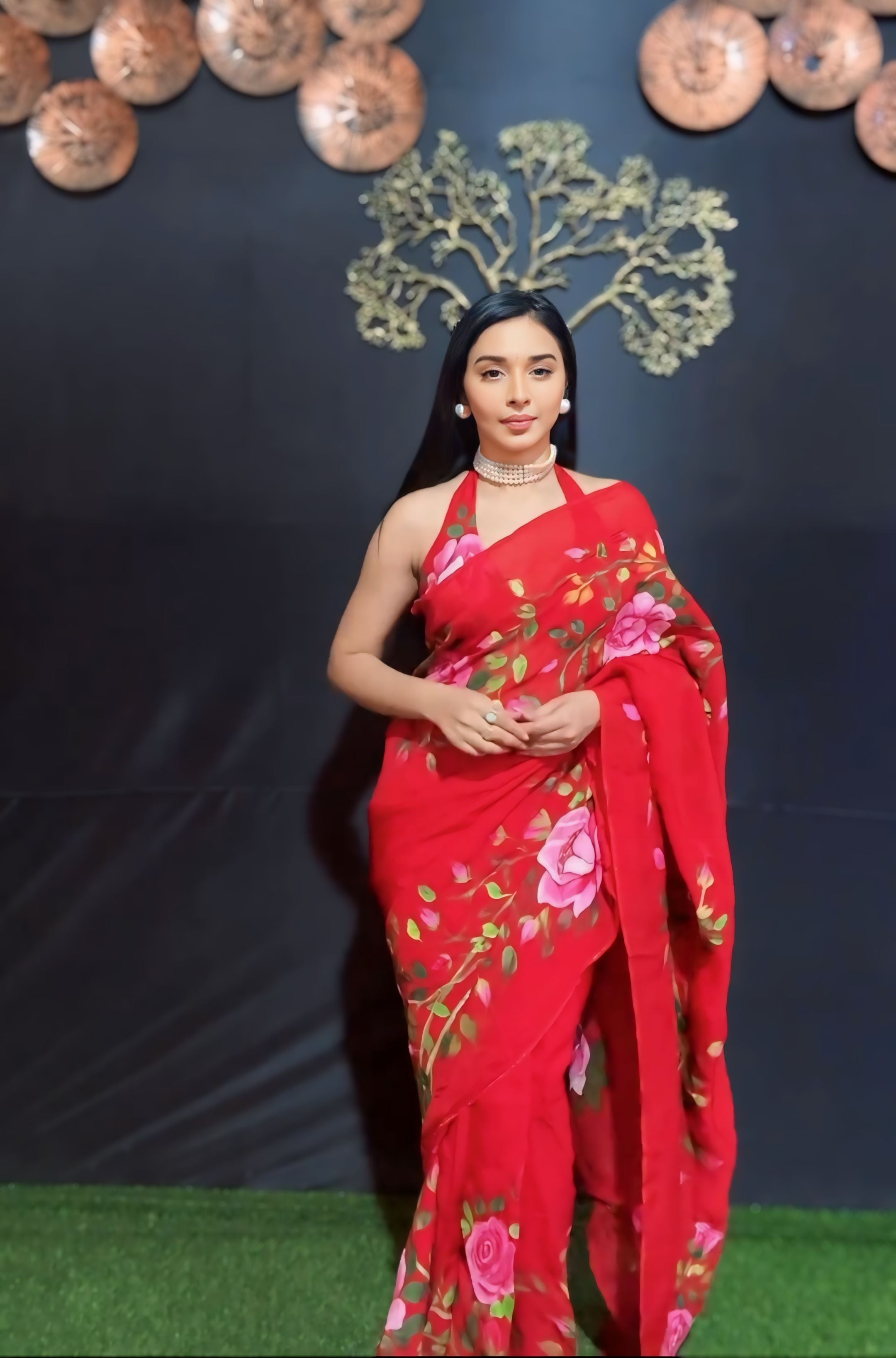 Bucolic 1-Minute Ready To Wear Red Georgette Saree