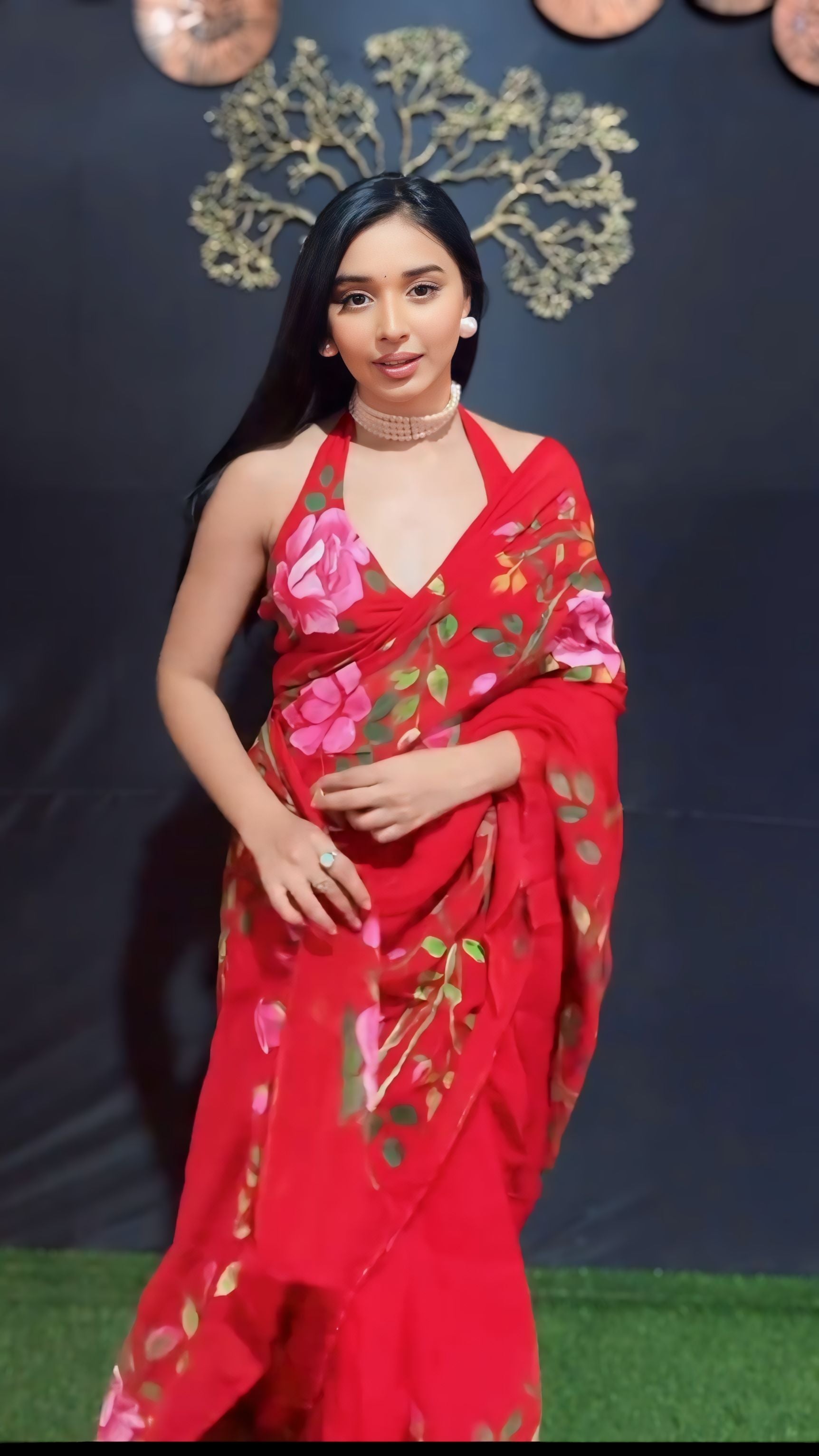 Bucolic 1-Minute Ready To Wear Red Georgette Saree