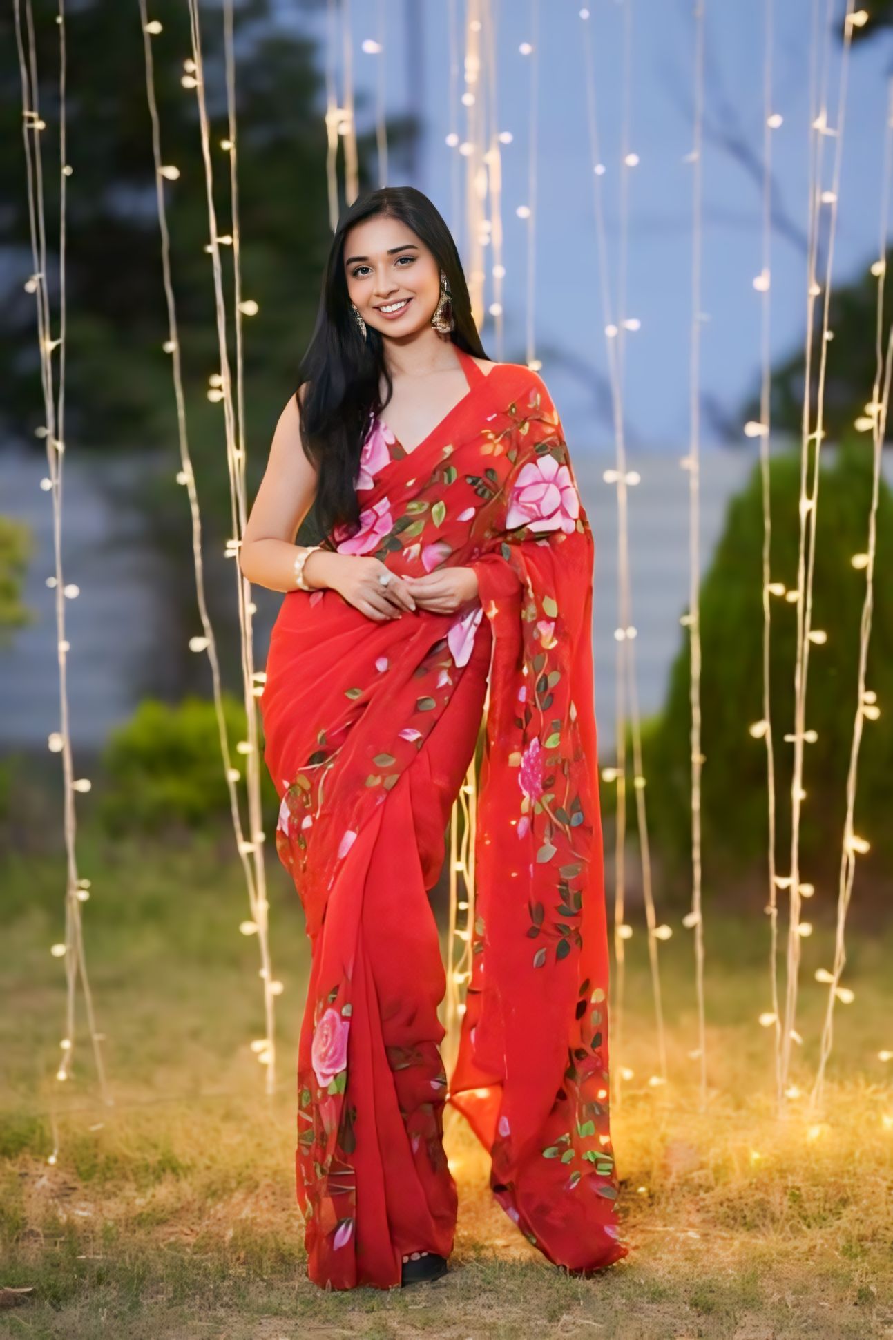 Bucolic 1-Minute Ready To Wear Red Georgette Saree