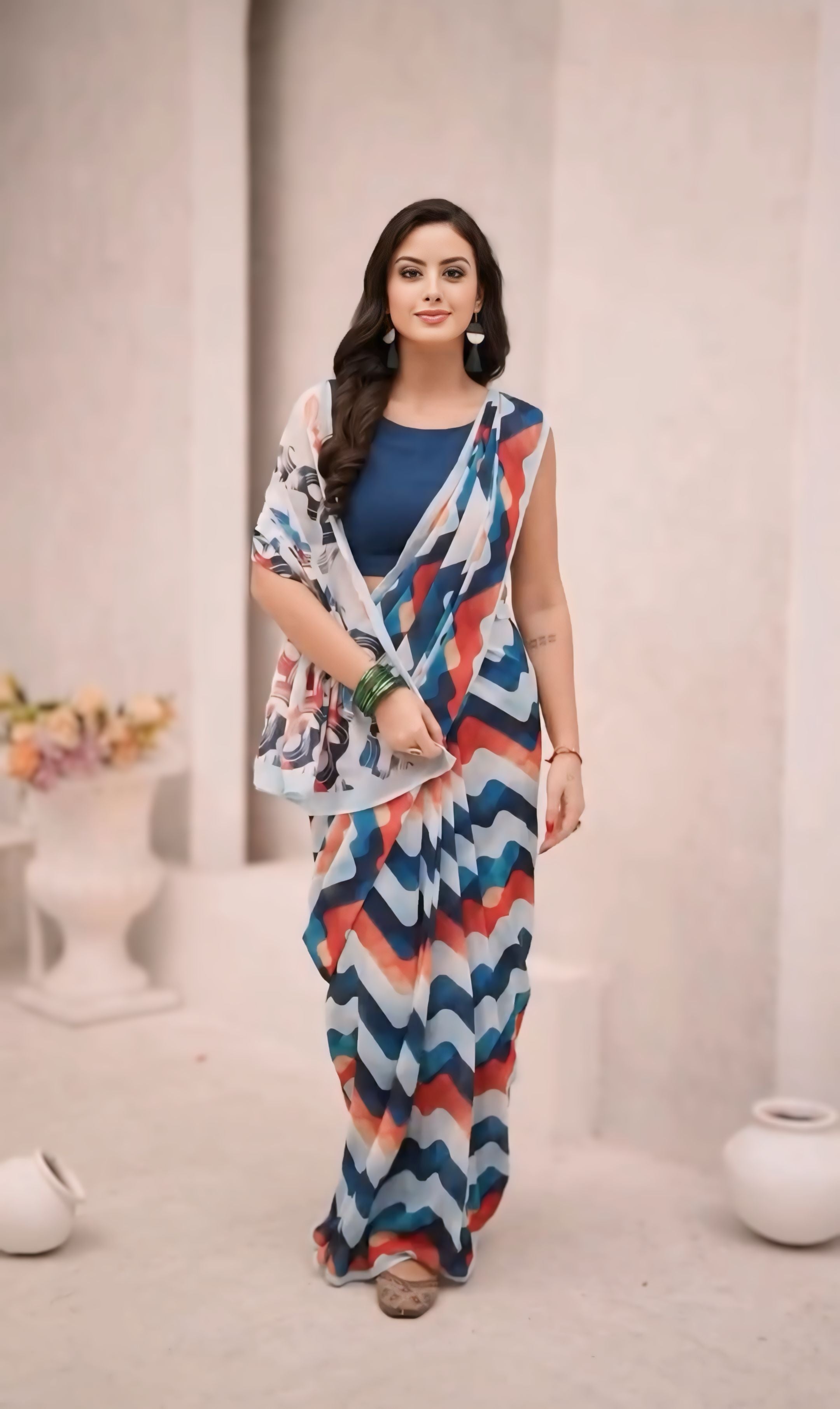 Impressive 1-Minute Ready To Wear Multicolor Georgette Saree