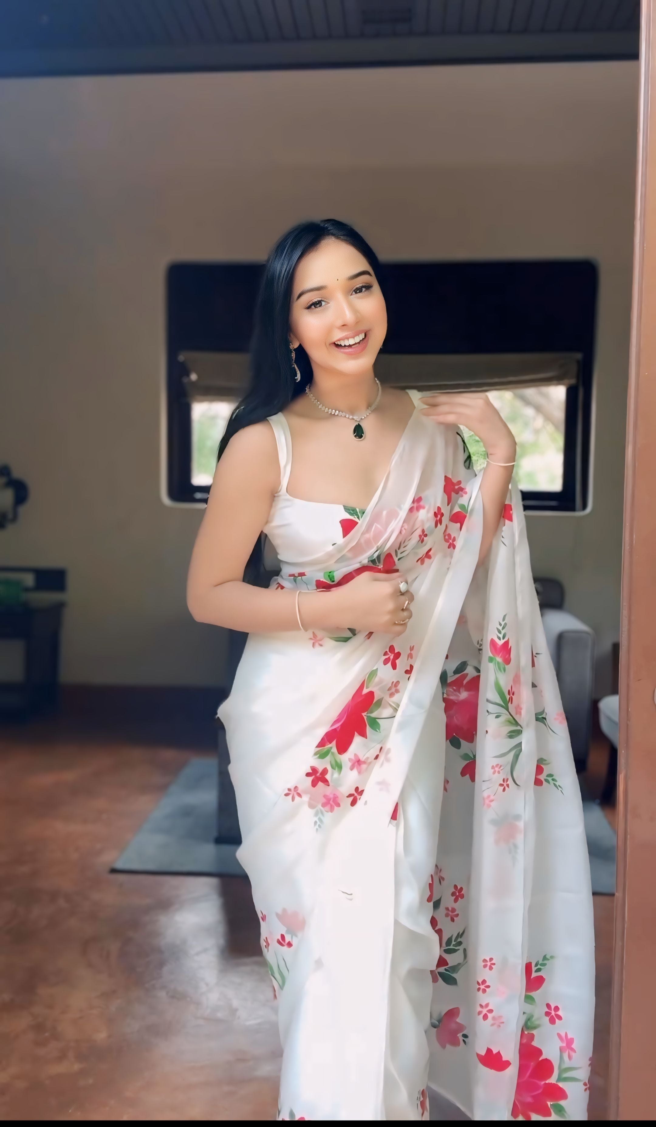 Opulent 1-Minute Ready To Wear White Organza Silk Saree