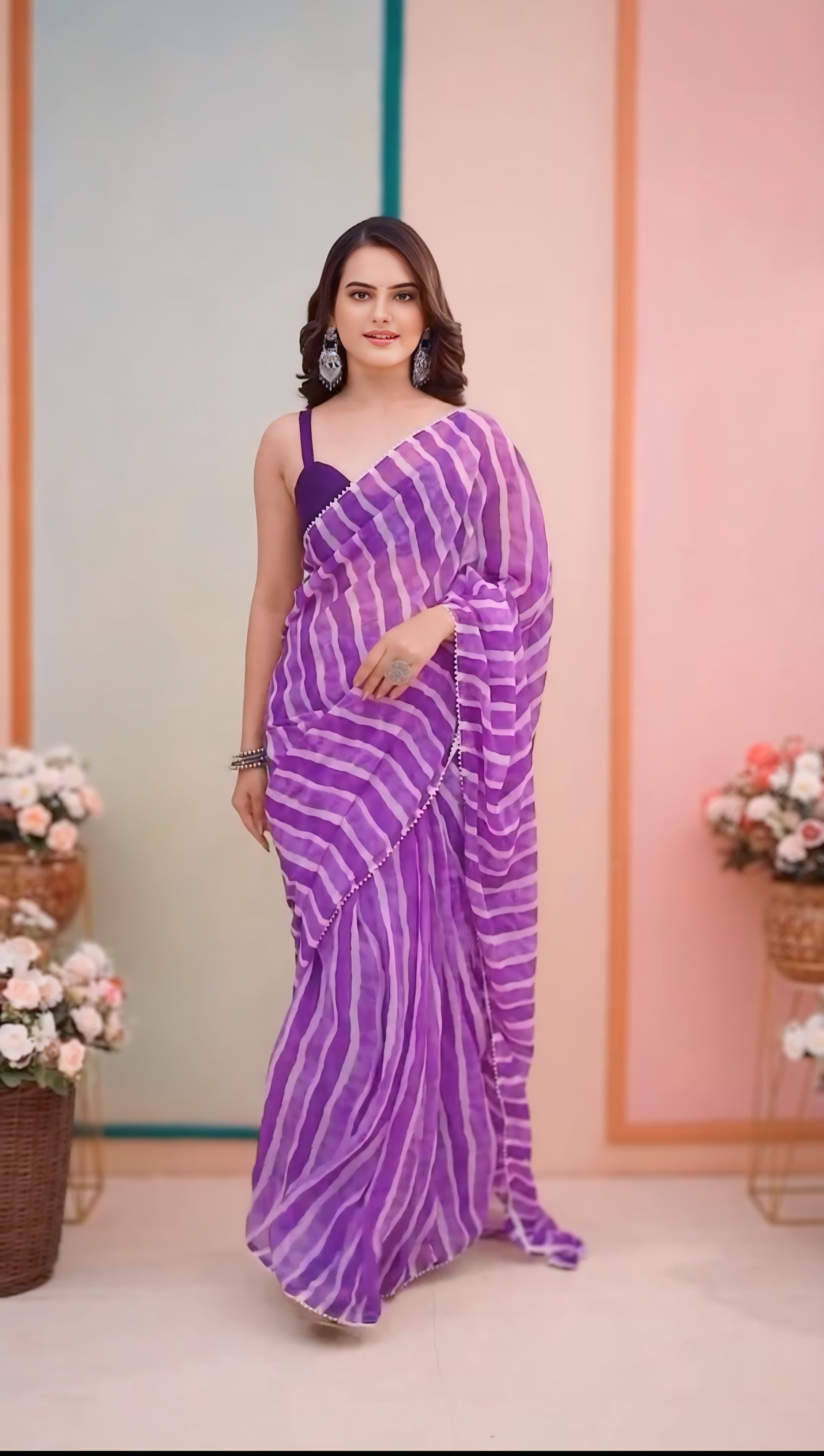 Violet Leheriya Pure Georgette Saree