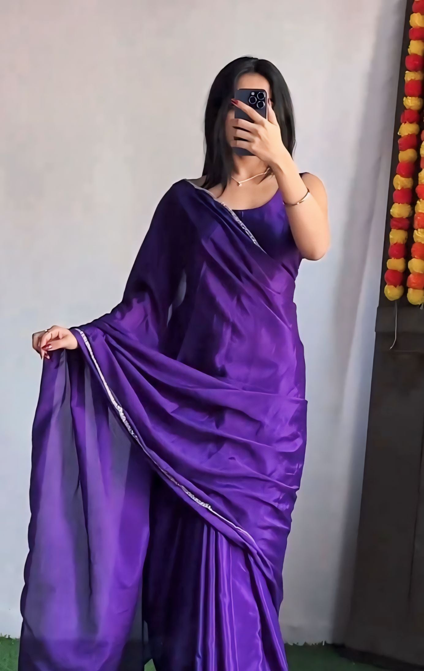 Pretty 1-Minute Ready To Wear Royal Blue Chiffon Silk Saree