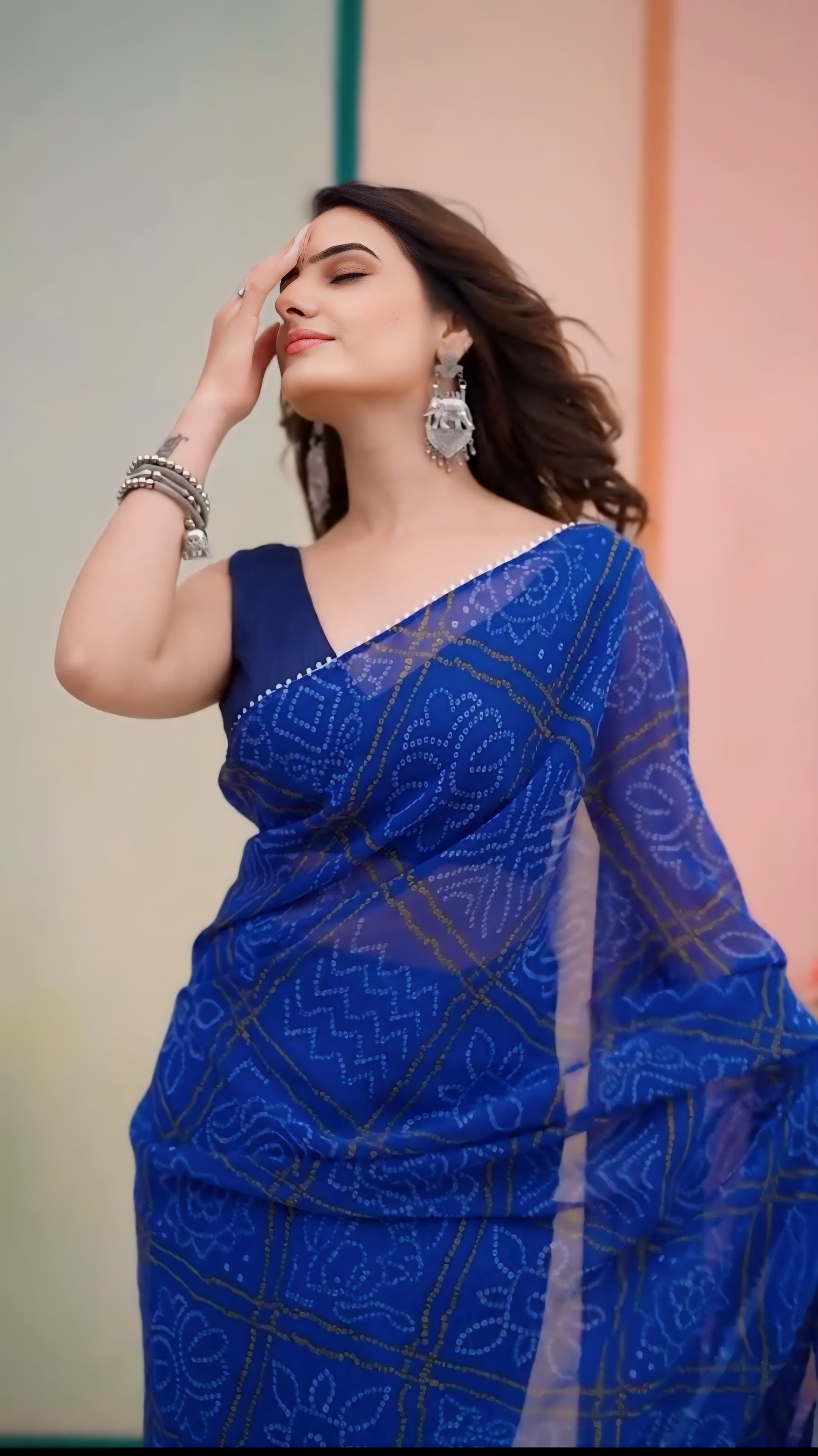 Delightful 1-Minute Ready To Wear Blue Bandhani Georgette Saree