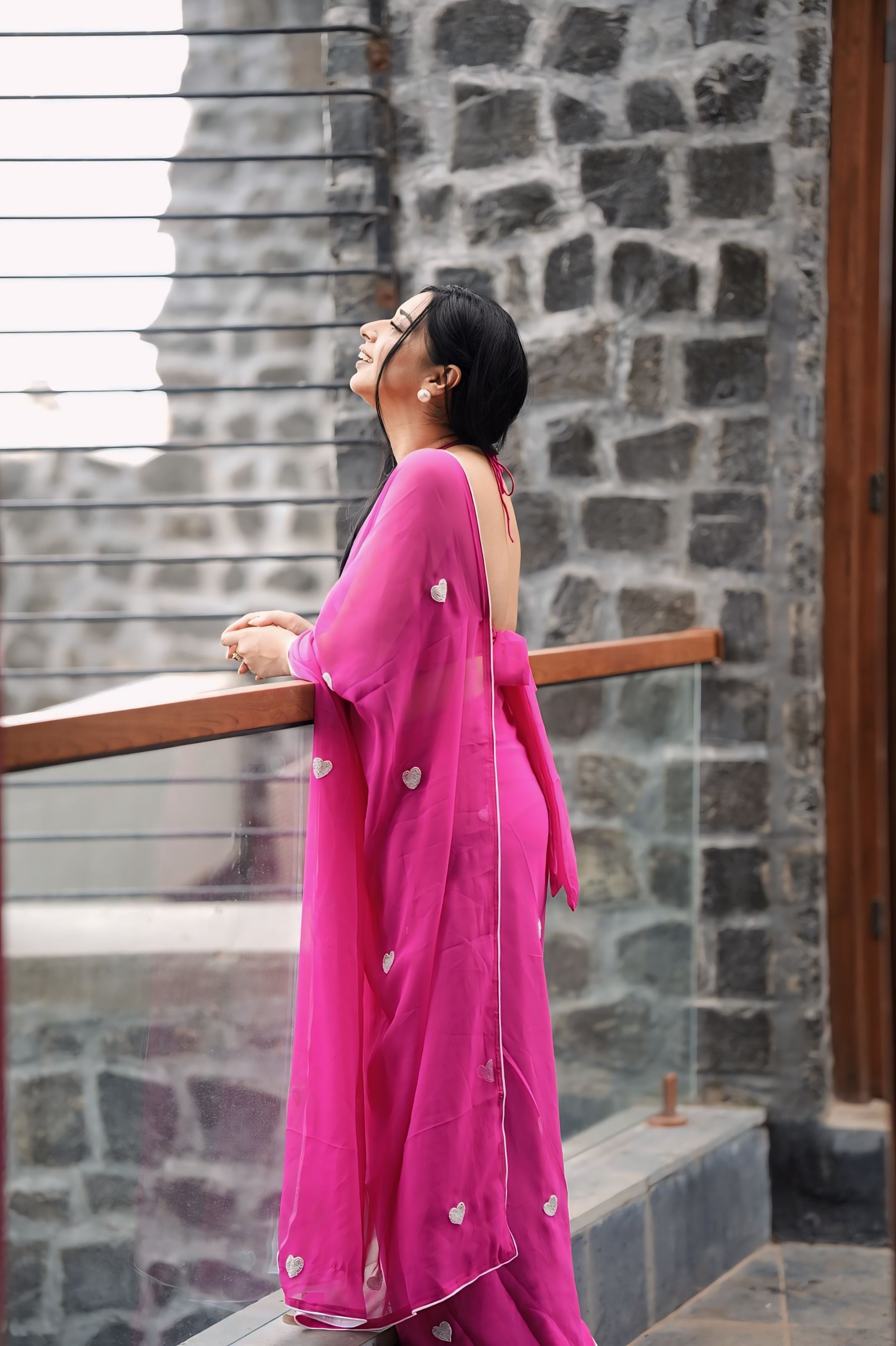 Ravishing 1-Minute Ready To Wear Dark Pink Georgette Saree