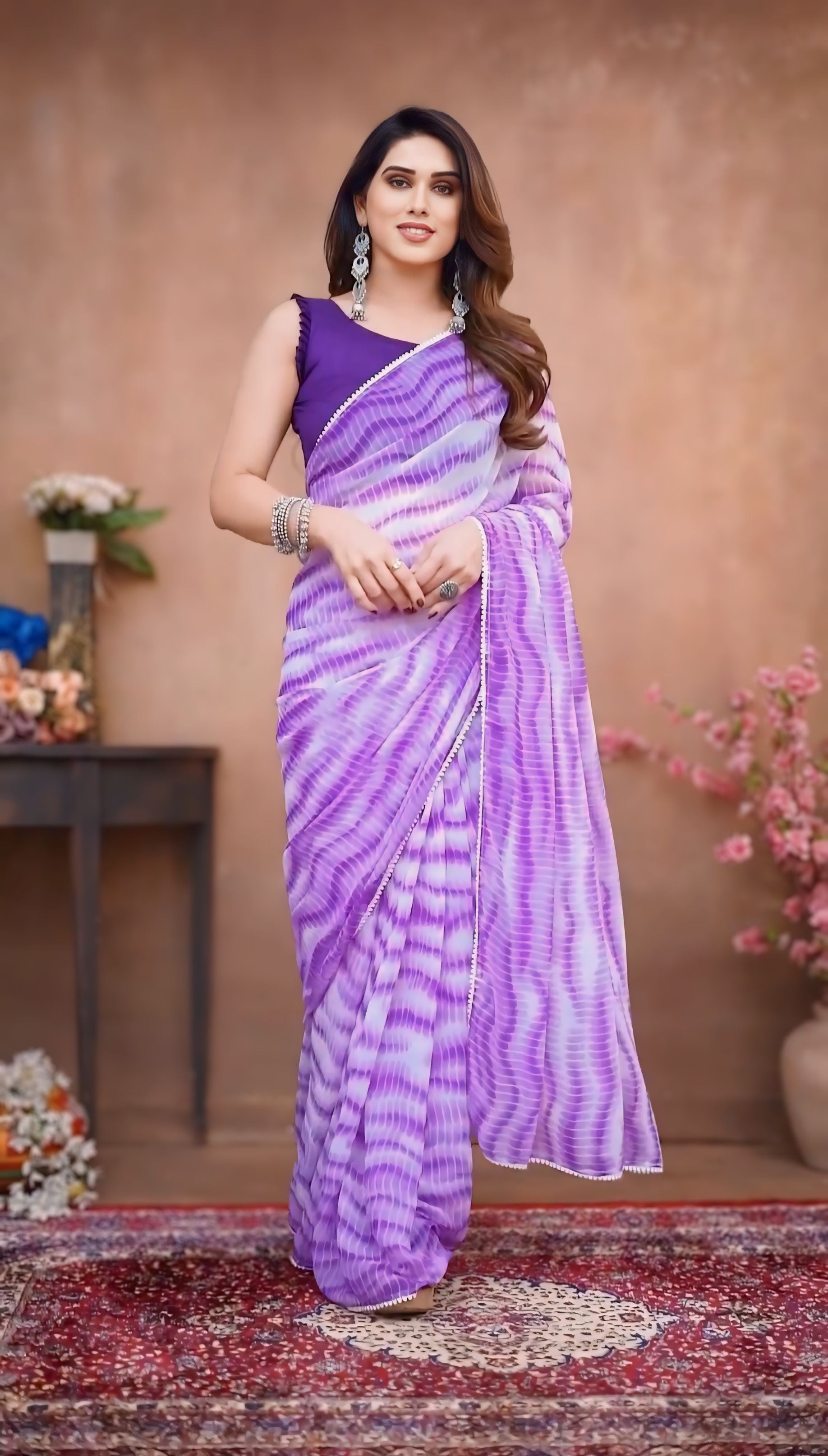 Deserving 1-Minute Ready To Wear Lavender Georgette Saree