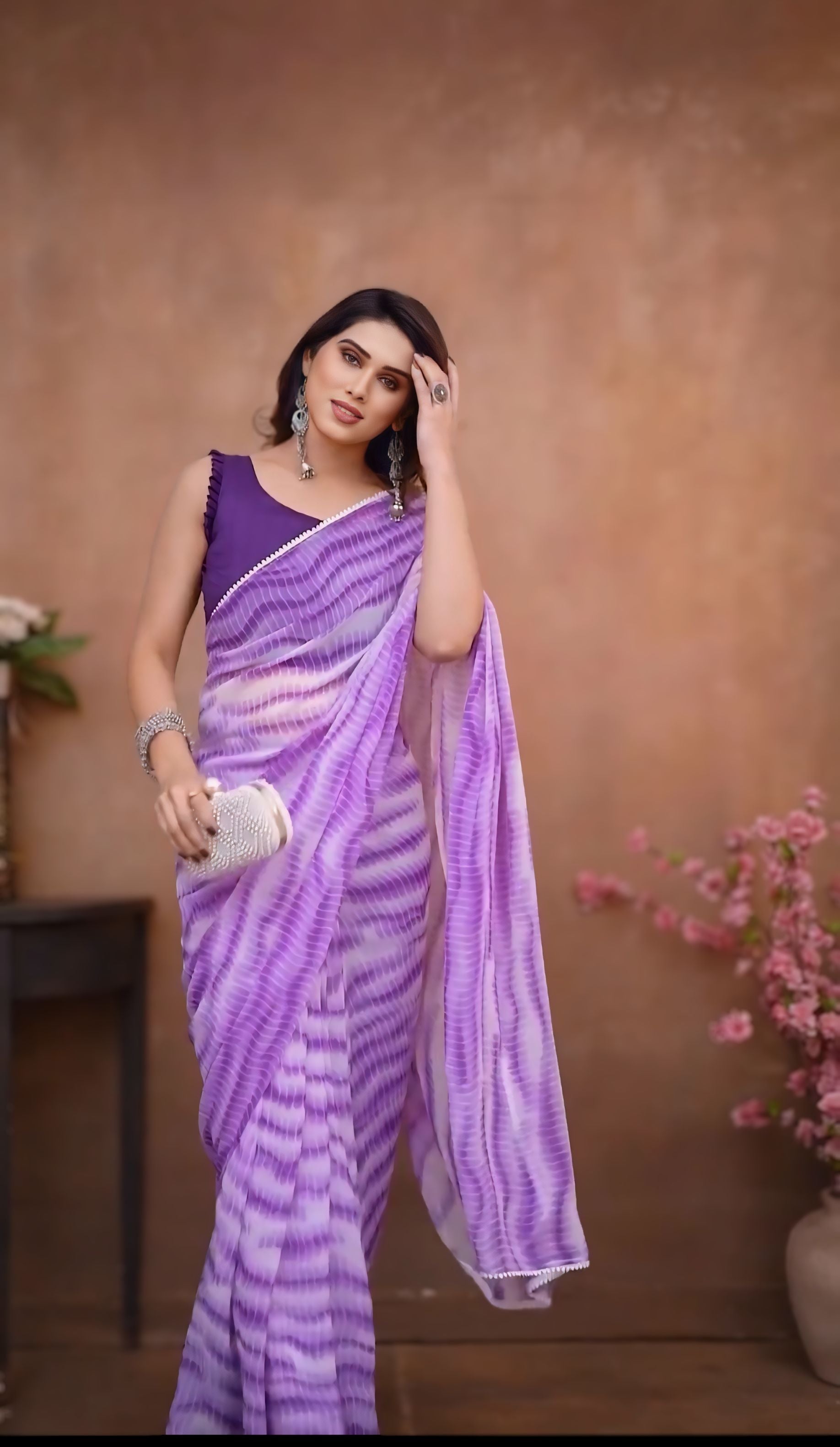 Deserving 1-Minute Ready To Wear Lavender Georgette Saree