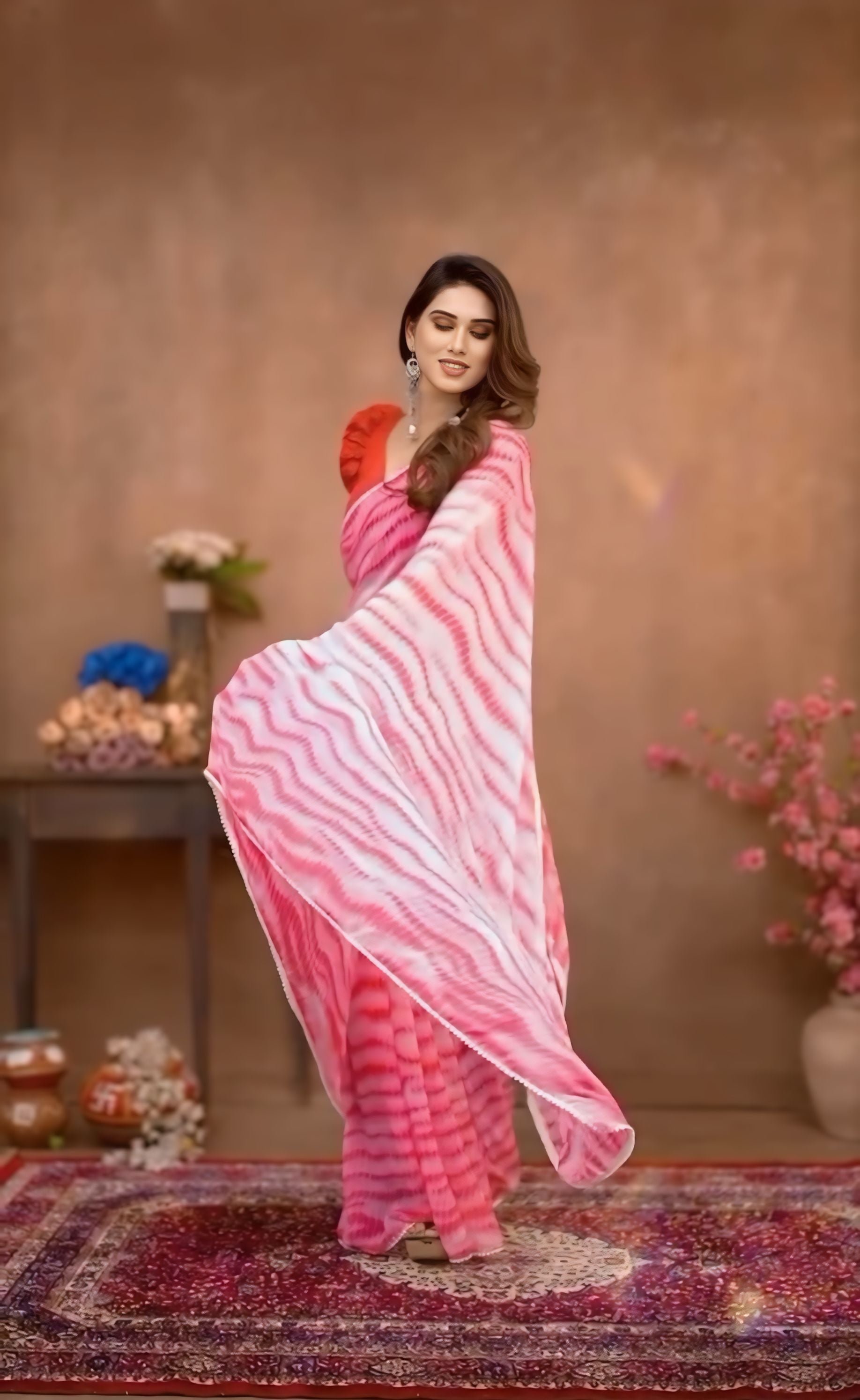 Opulent 1-Minute Ready To Wear Pink Georgette Saree