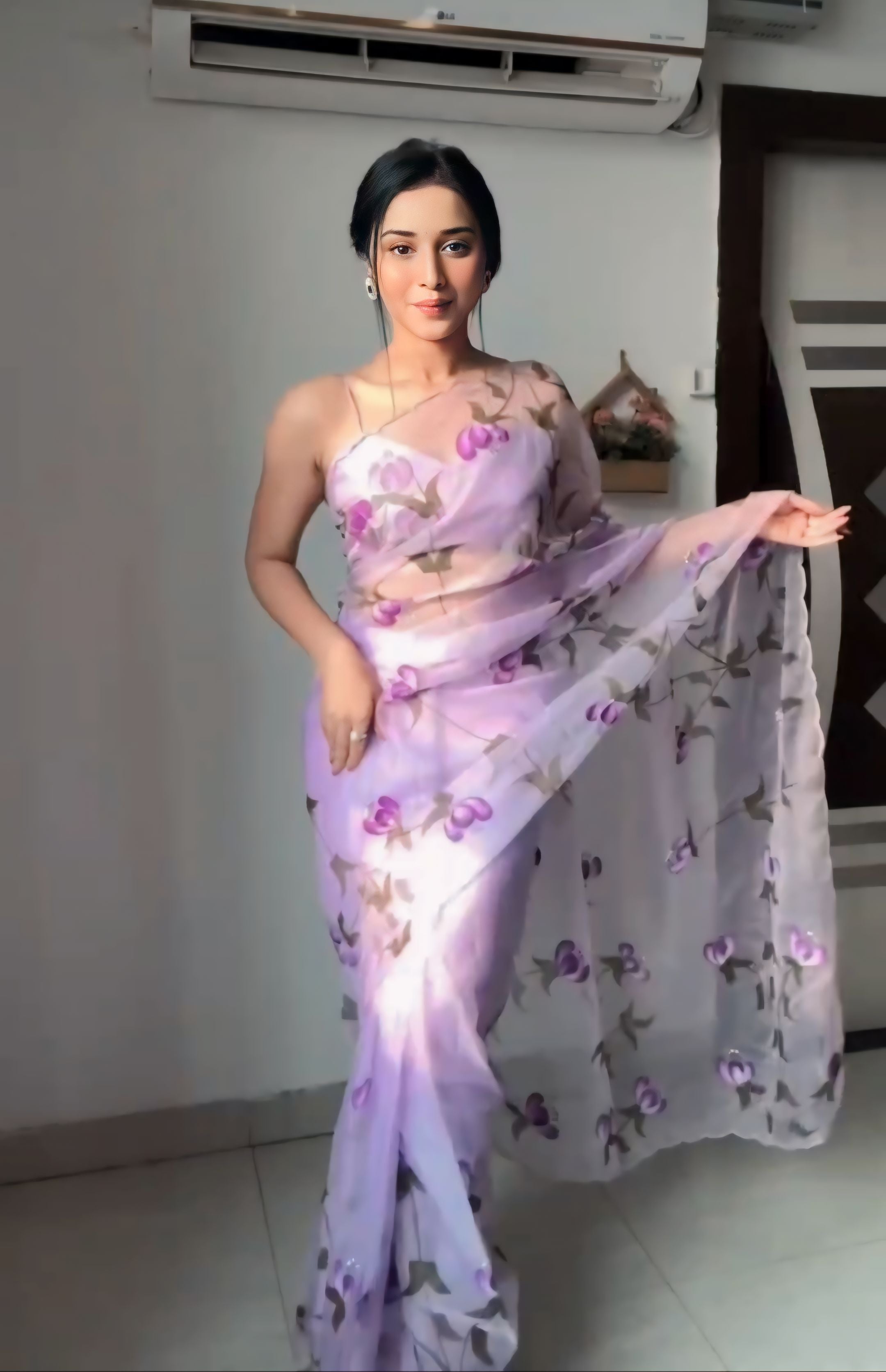 Purple Color 1 Minute Ready To ImperialIris Pure Soft Georgette Silk Saree