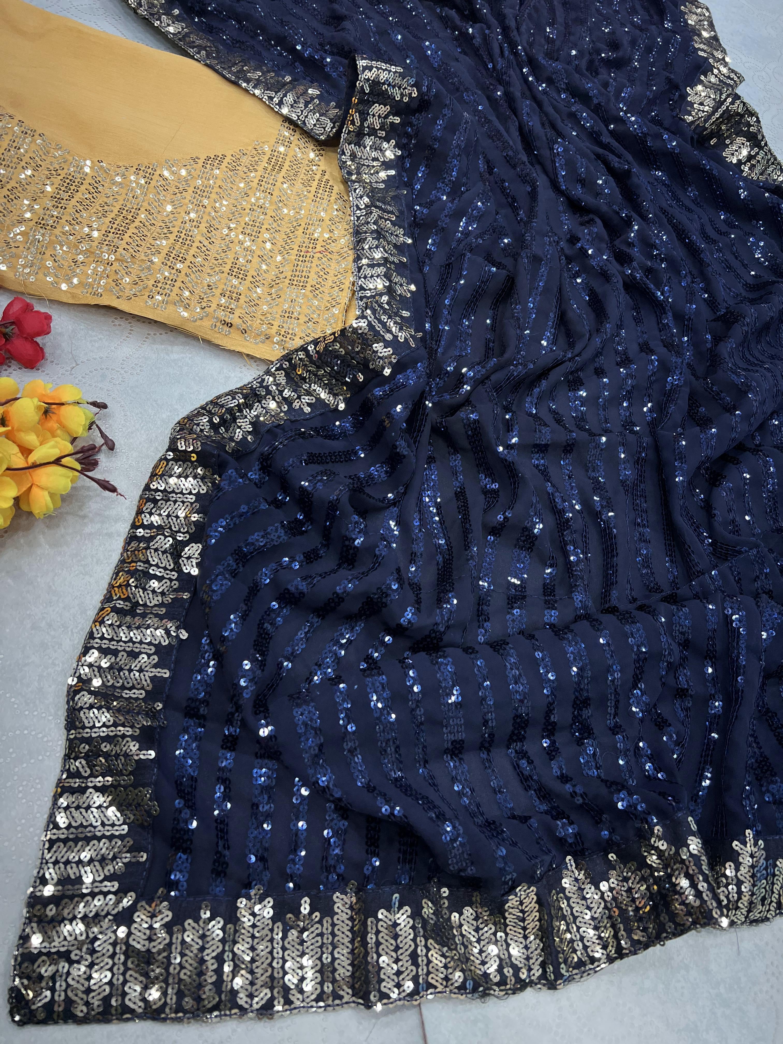 Blue Bollywood Designer Sequin Saree