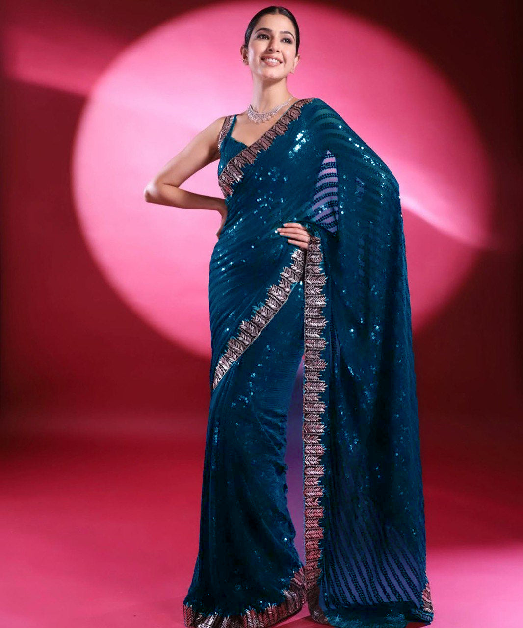 Indigo Bollywood Designer Sequin Saree