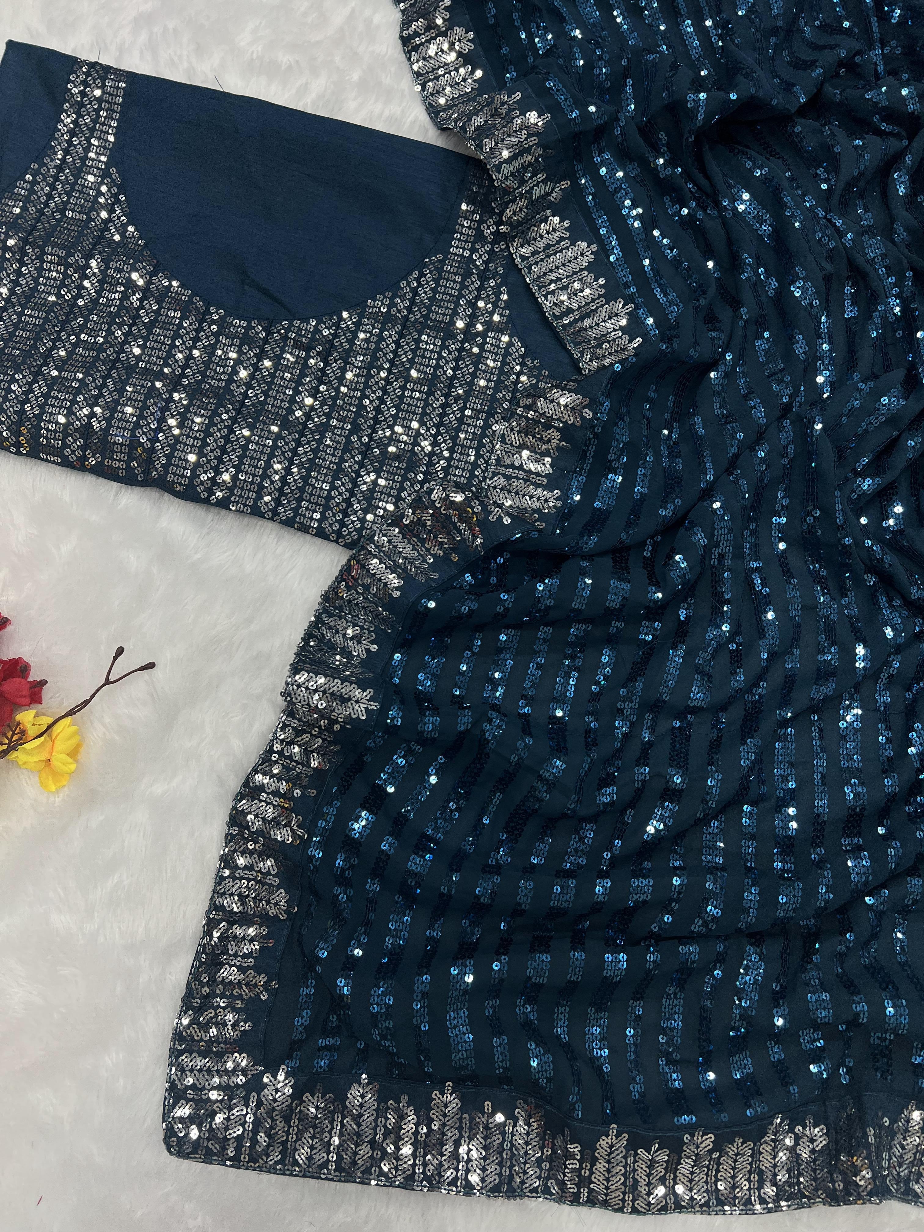 Indigo Bollywood Designer Sequin Saree