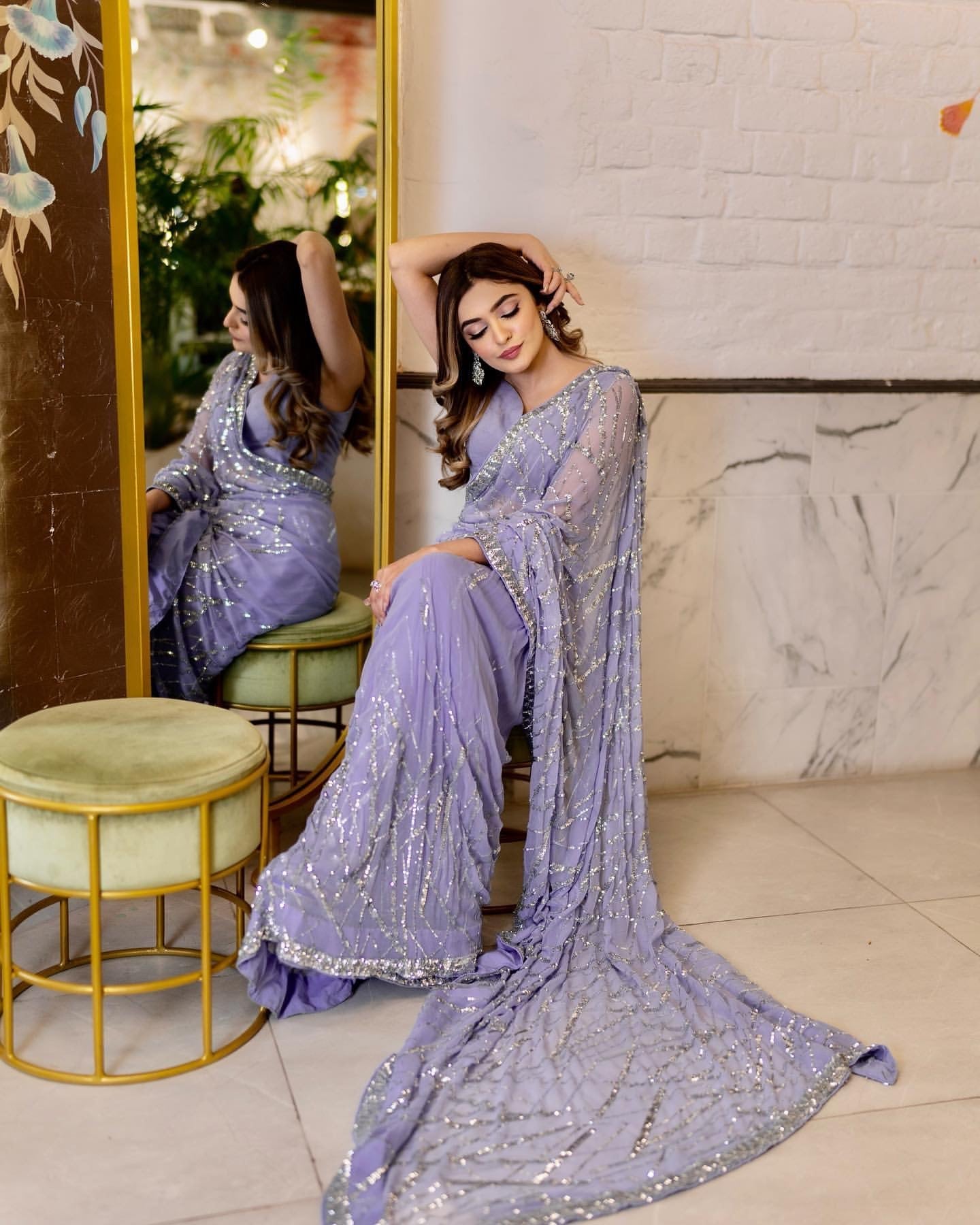 Light Lavender Sequins Embroidered Georgette Saree