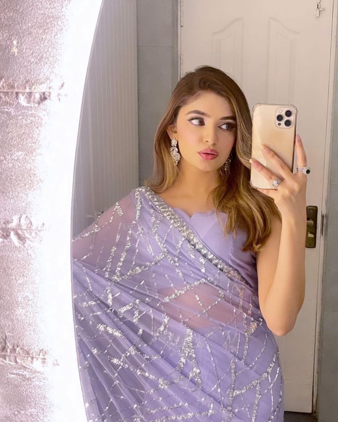 Light Lavender Sequins Embroidered Georgette Saree