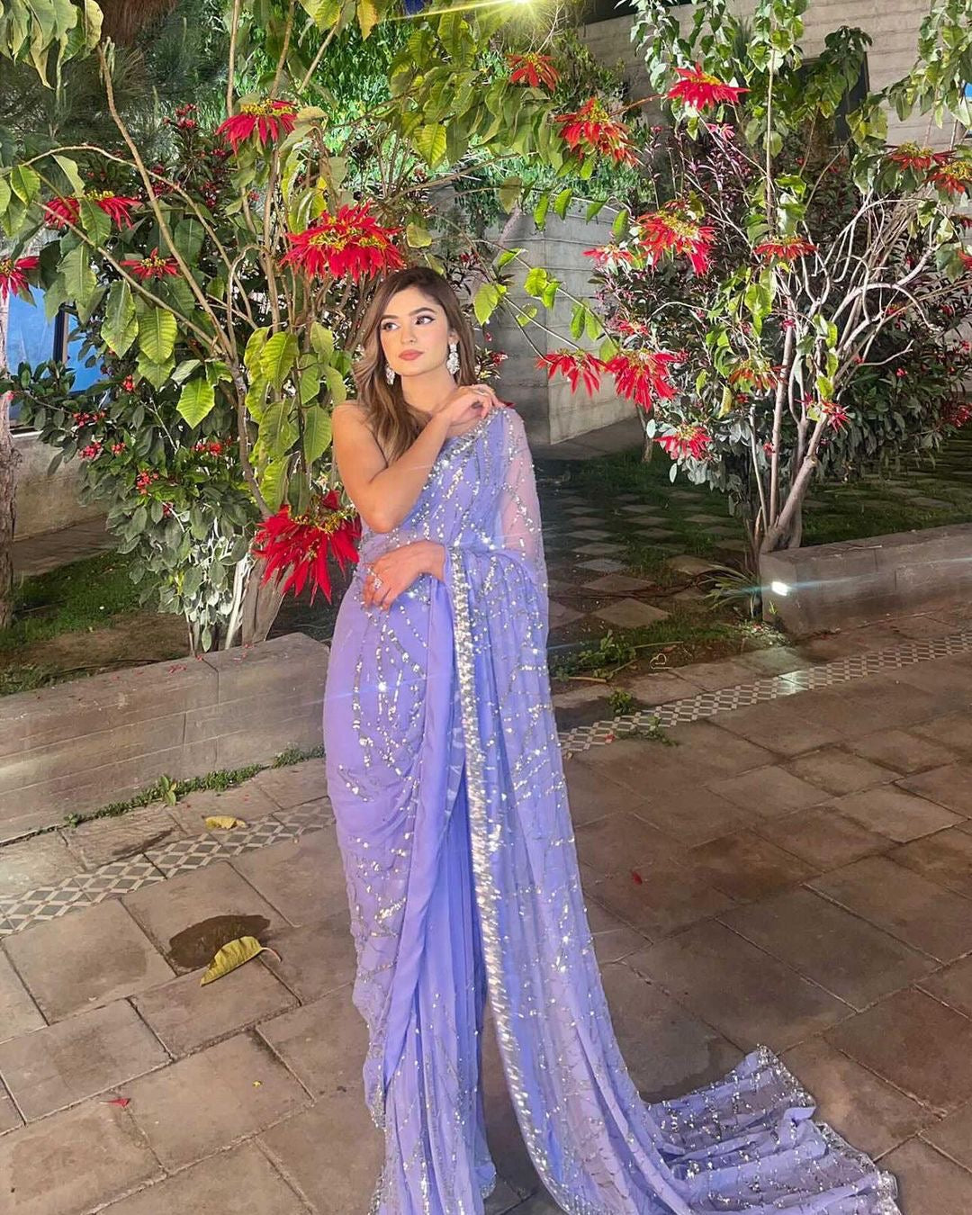 Light Lavender Sequins Embroidered Georgette Saree