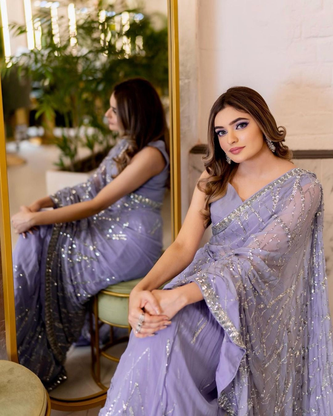 Light Lavender Sequins Embroidered Georgette Saree