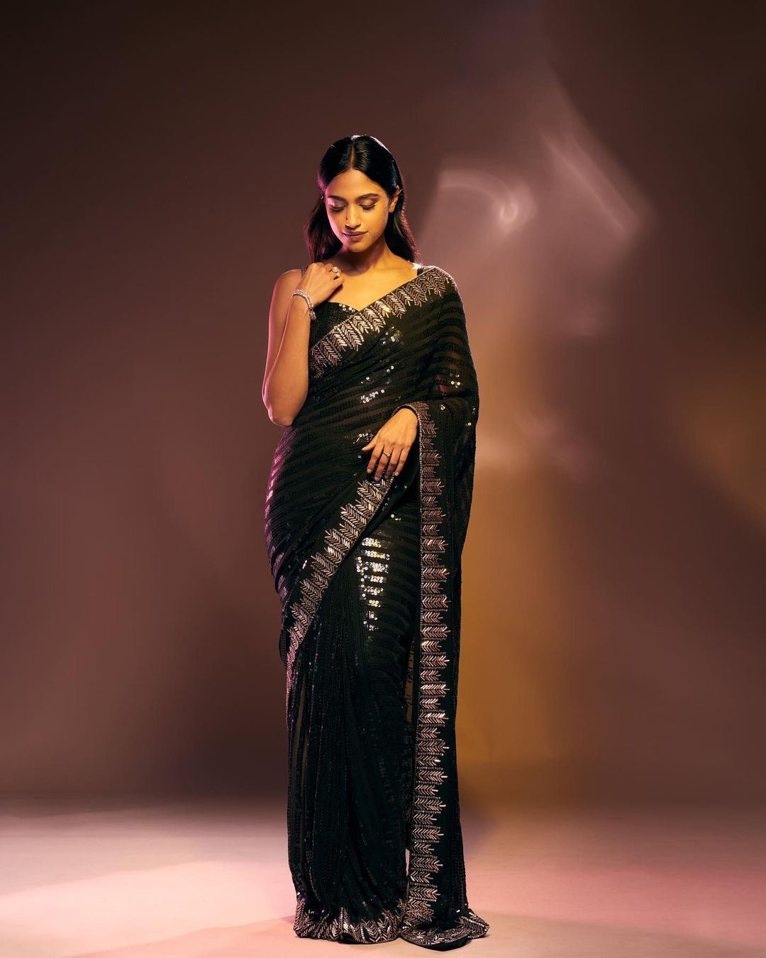 Black Bollywood Designer Sequin Saree