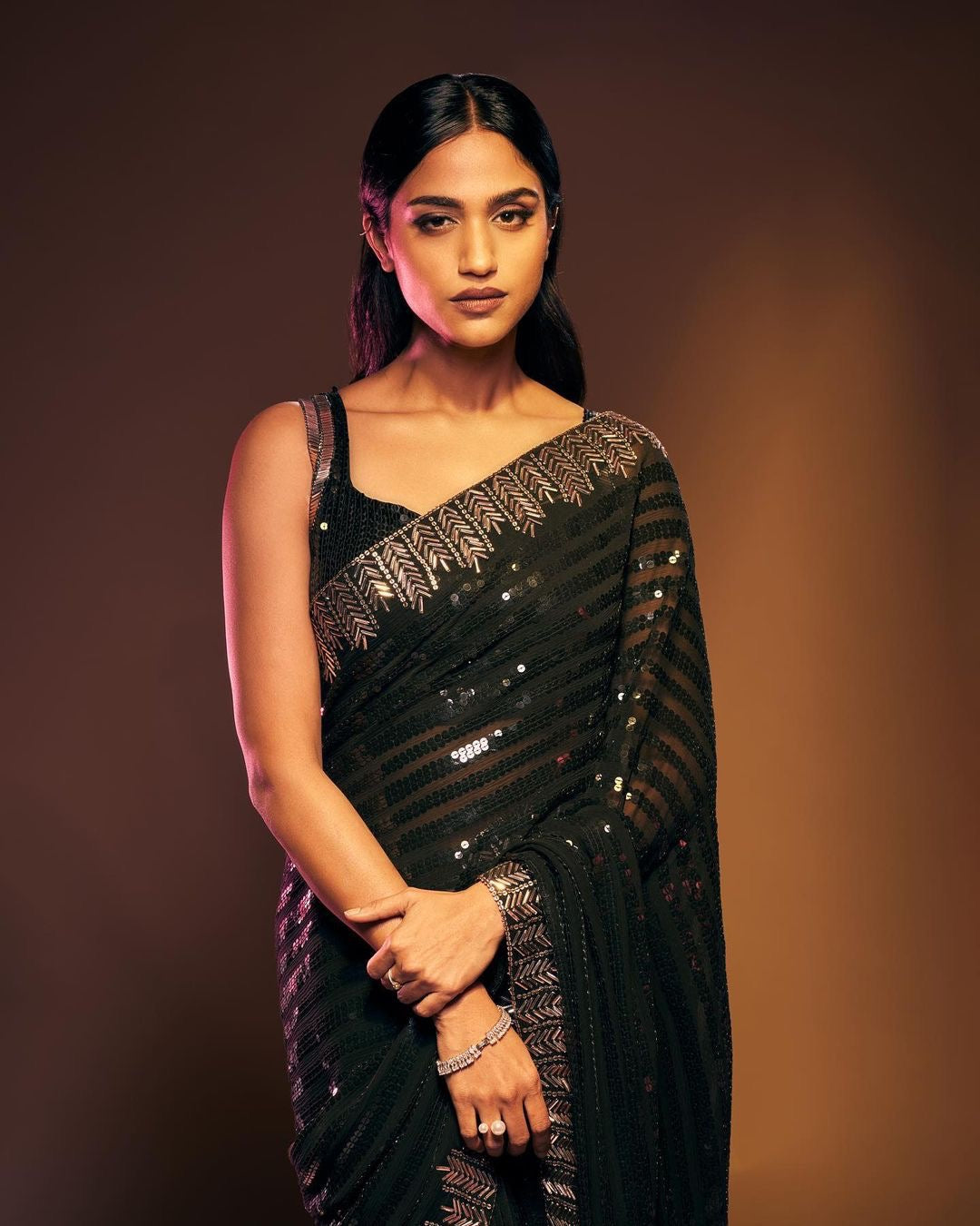 Black Bollywood Designer Sequin Saree