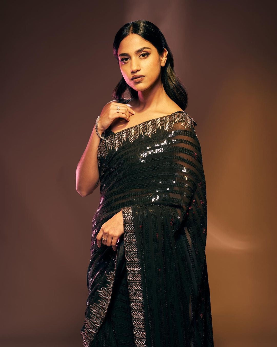 Black Bollywood Designer Sequin Saree