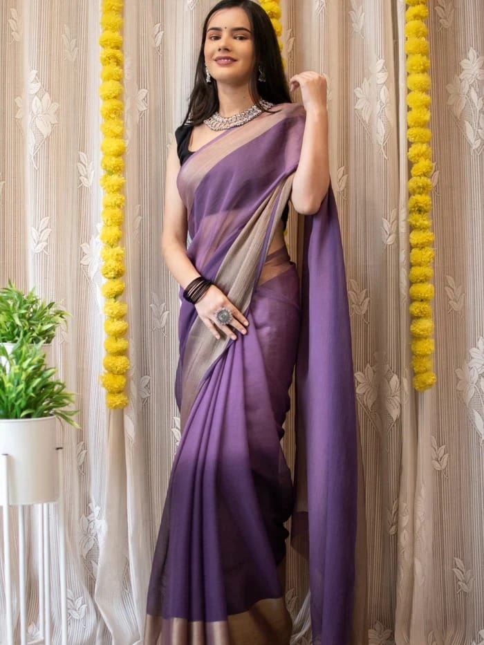 Purple Colour 1-Minute Ready To Wear Chiffon Silk Saree