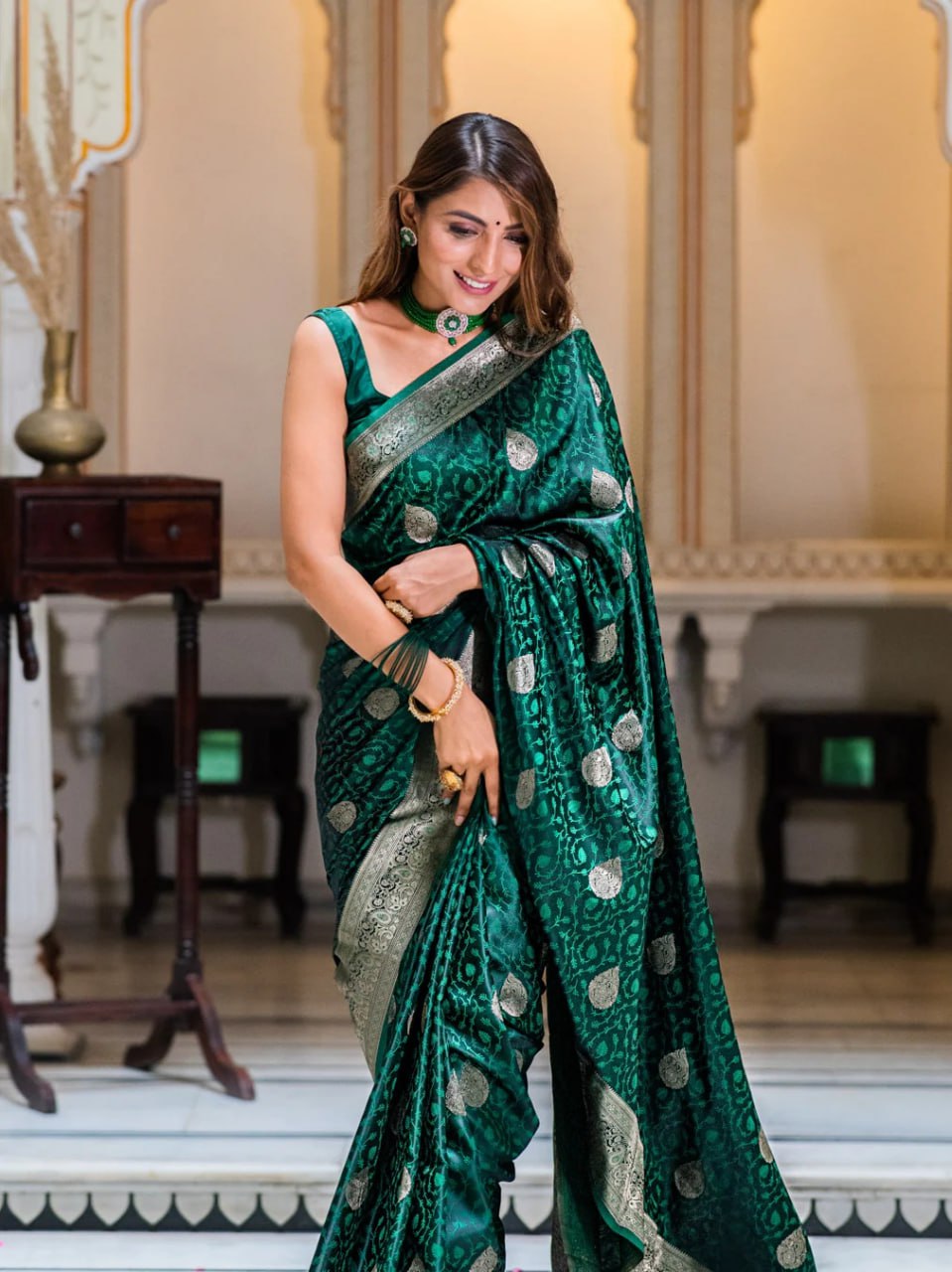 Dark Green Silk Weaving Banarasi Saree