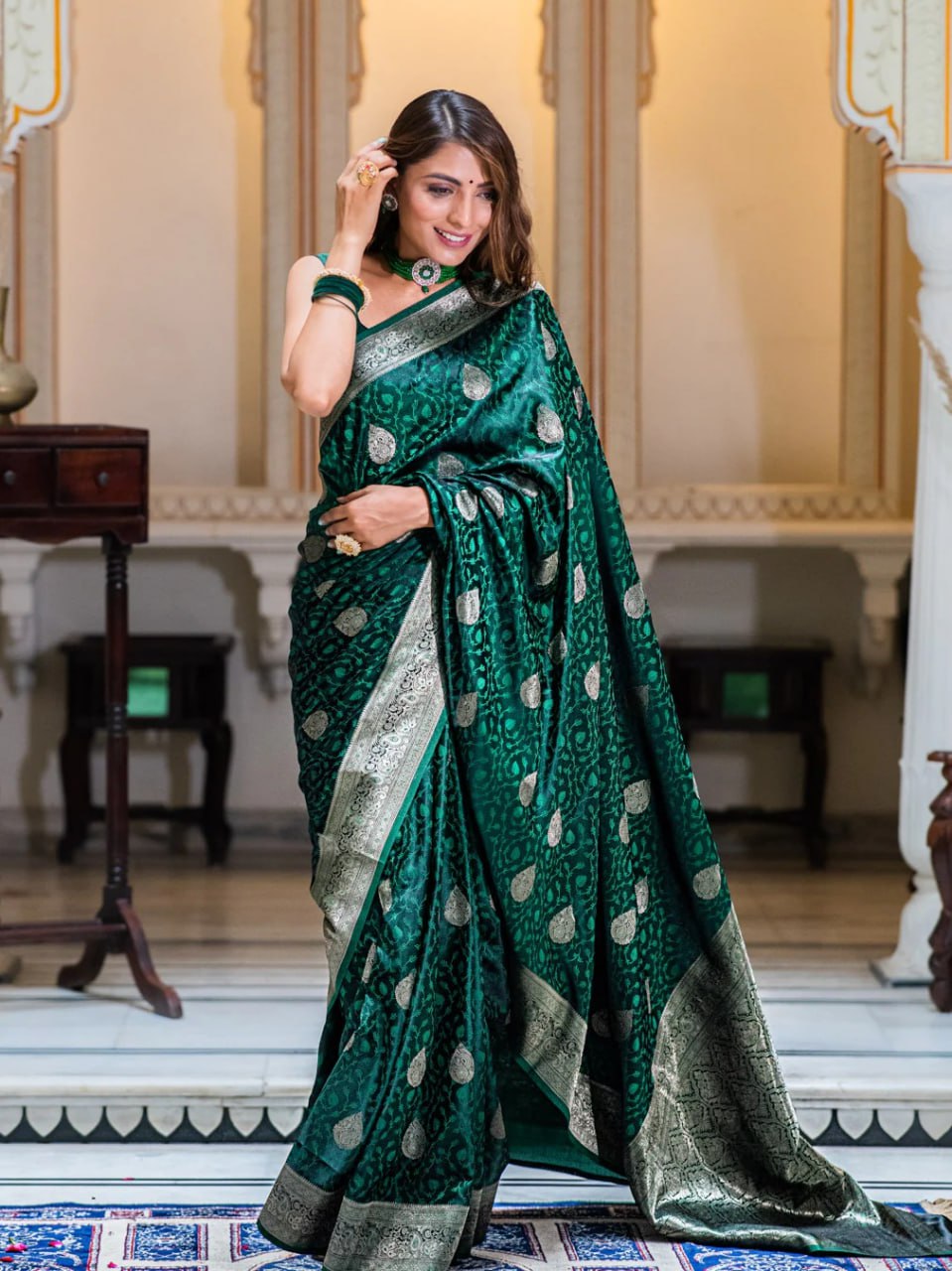 Dark Green Silk Weaving Banarasi Saree