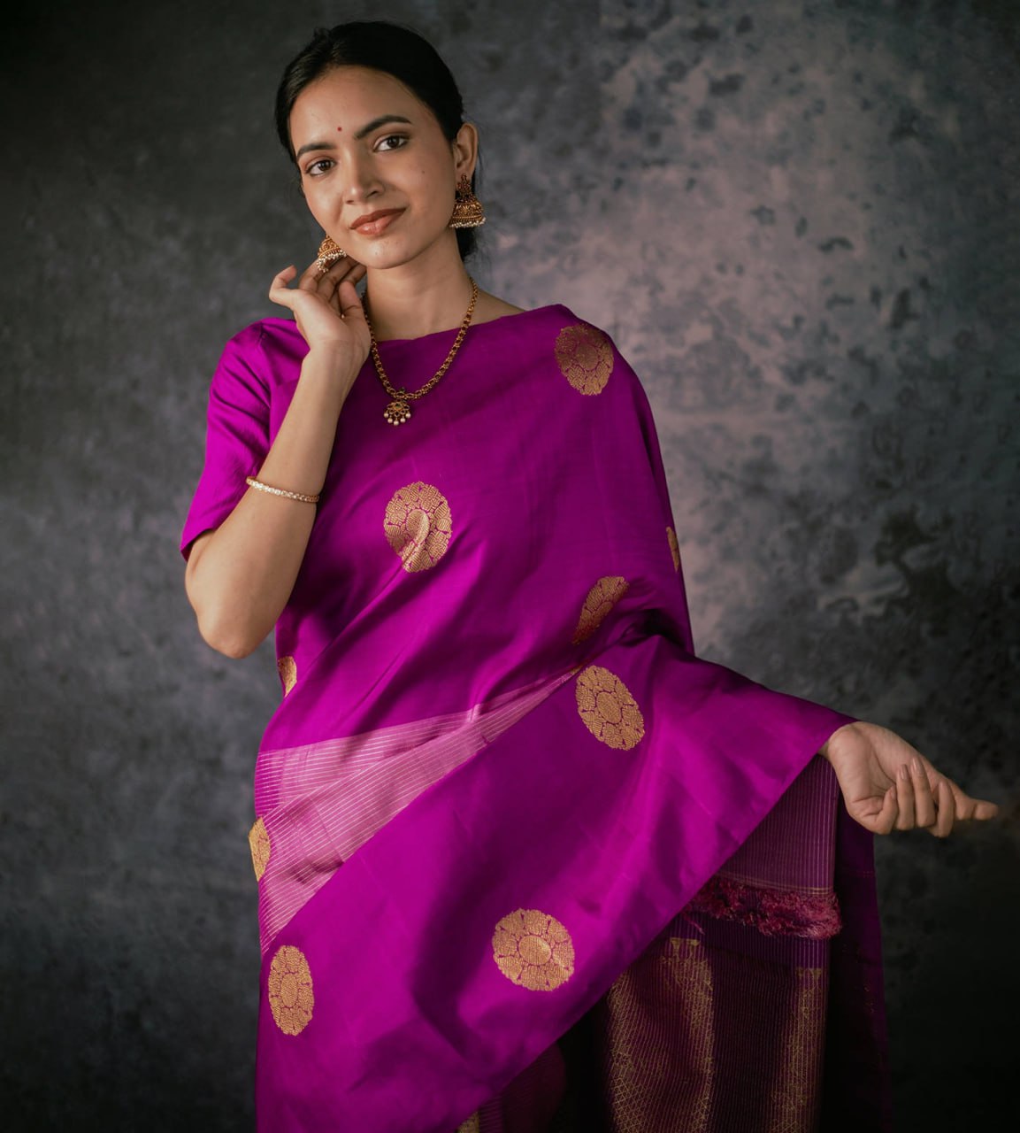 Dark Pink Banarasi Soft Silk Saree