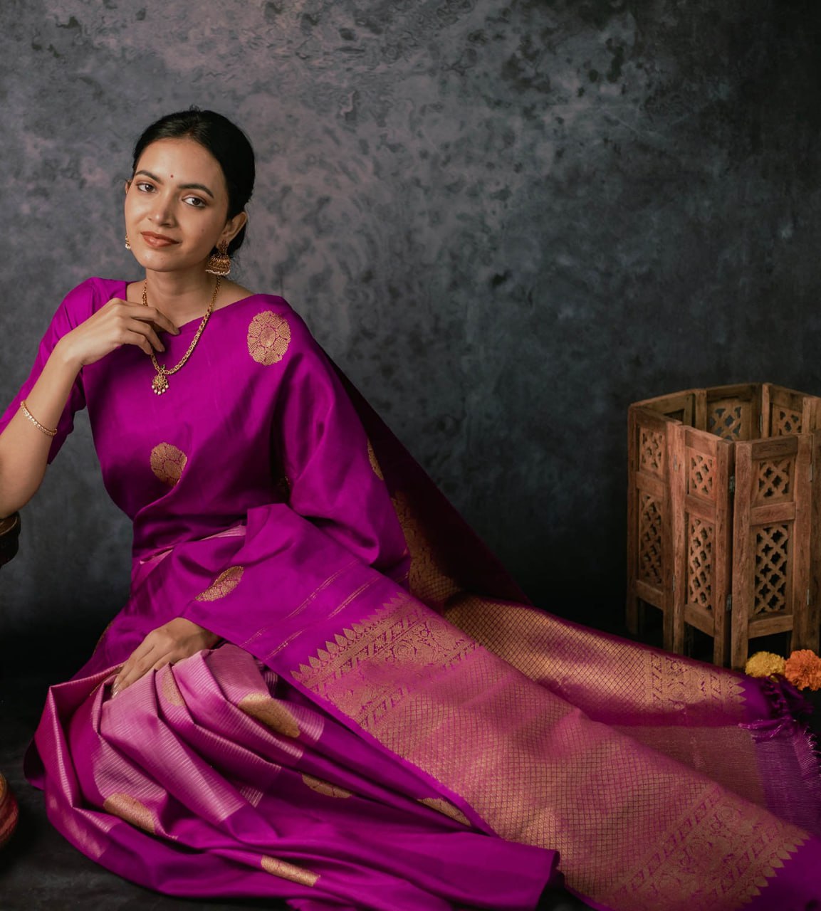 Dark Pink Banarasi Soft Silk Saree