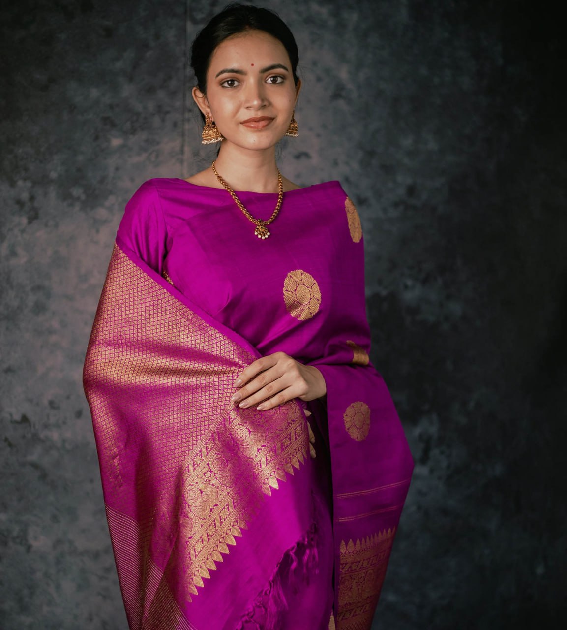 Dark Pink Banarasi Soft Silk Saree