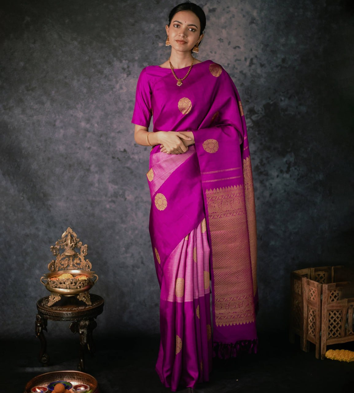 Dark Pink Banarasi Soft Silk Saree