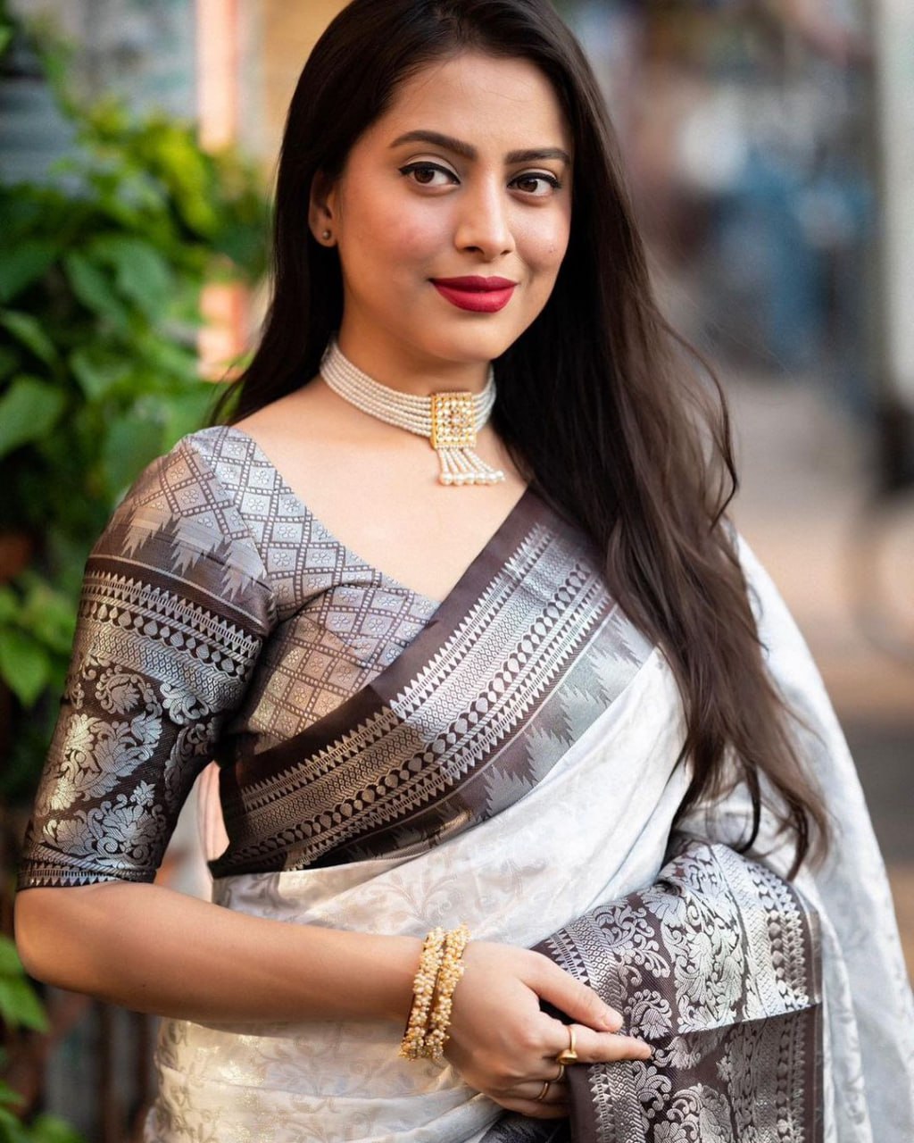 White And Black Soft  Silk Banarasi Saree