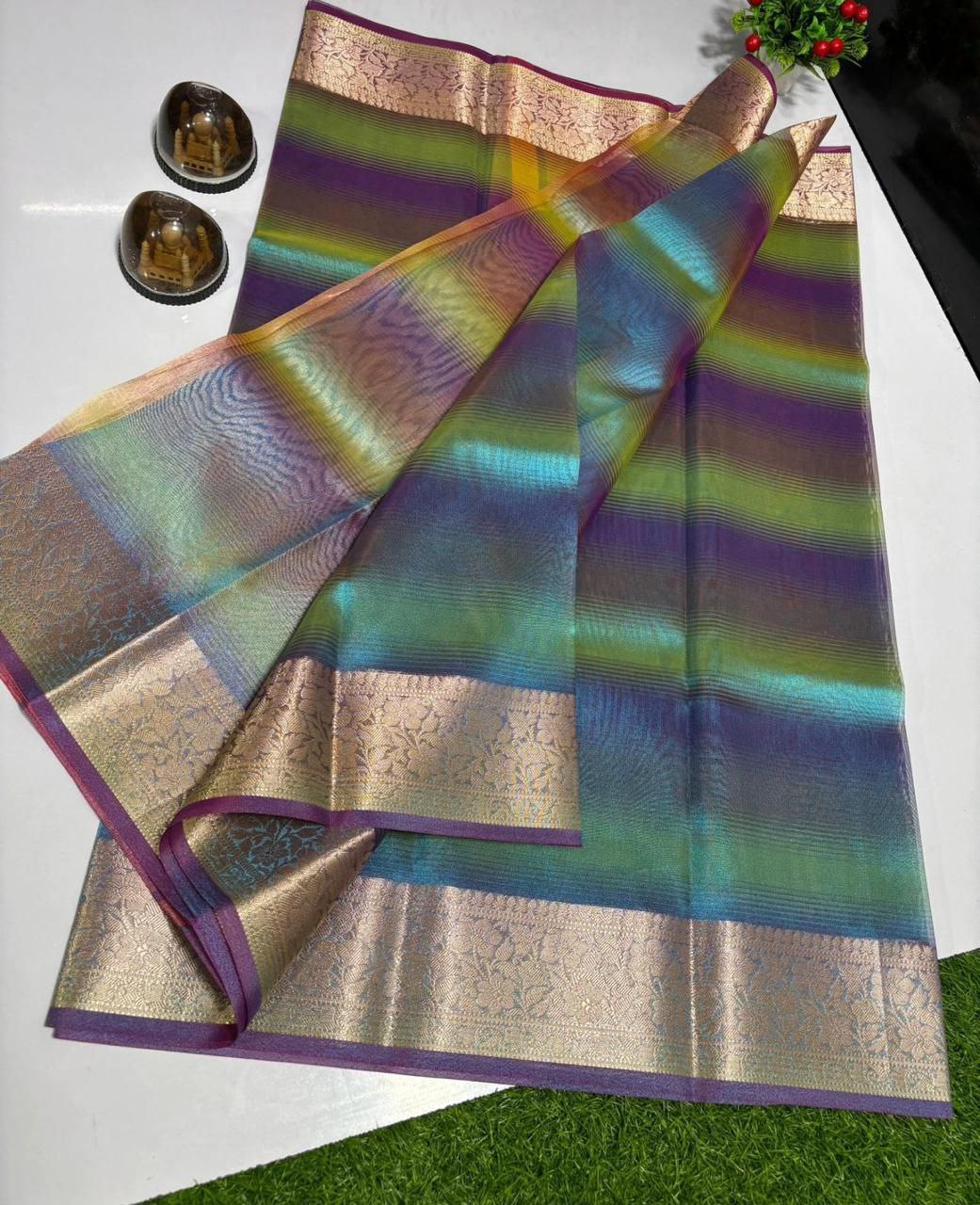 Banarasi Tissu Rainbow colour Sarees