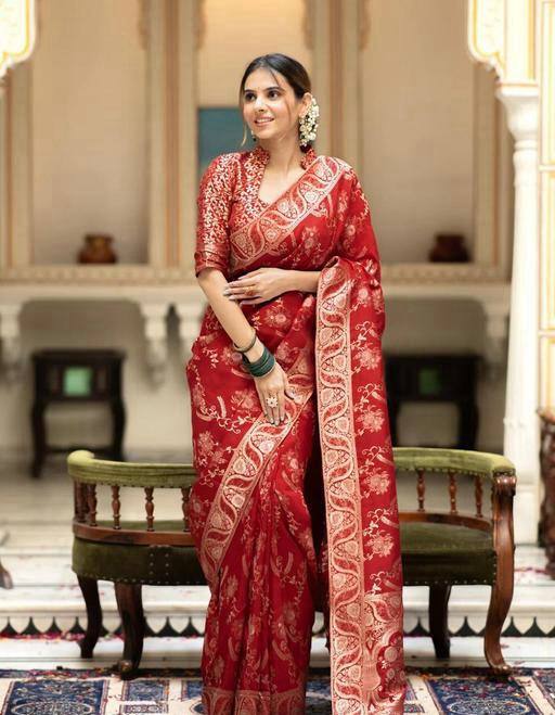 Soft Banarasi Silk Saree With Bewitching Blouse Piece