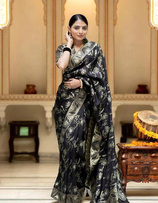 Soft Banarasi Silk Saree With Bewitching Blouse Piece