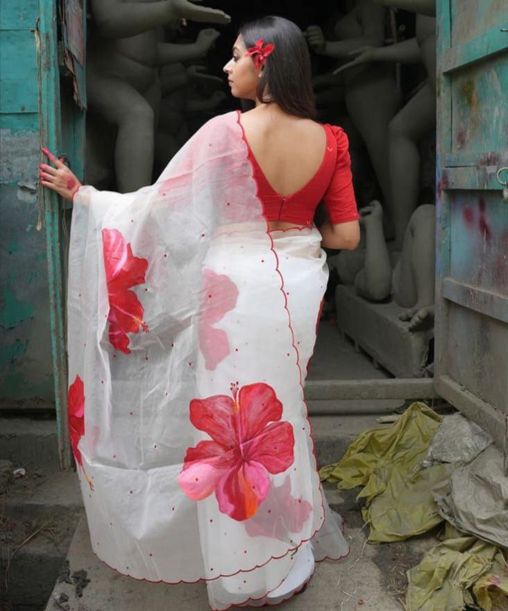 Floral Print Bollywood Organza Saree