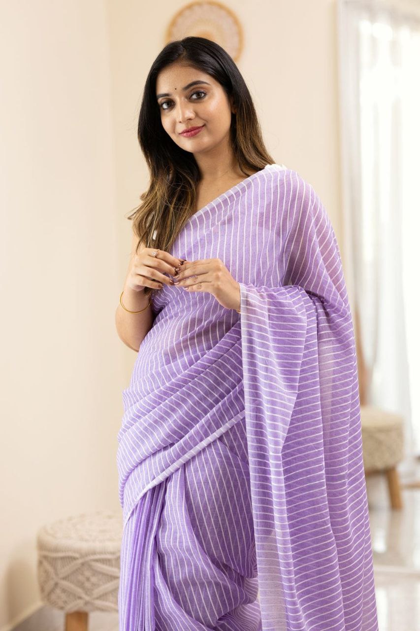 Striped Chanderi Cotton Blend Saree