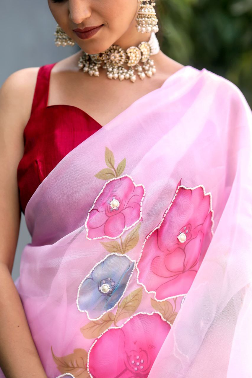 Soft pure organza handwork sarees